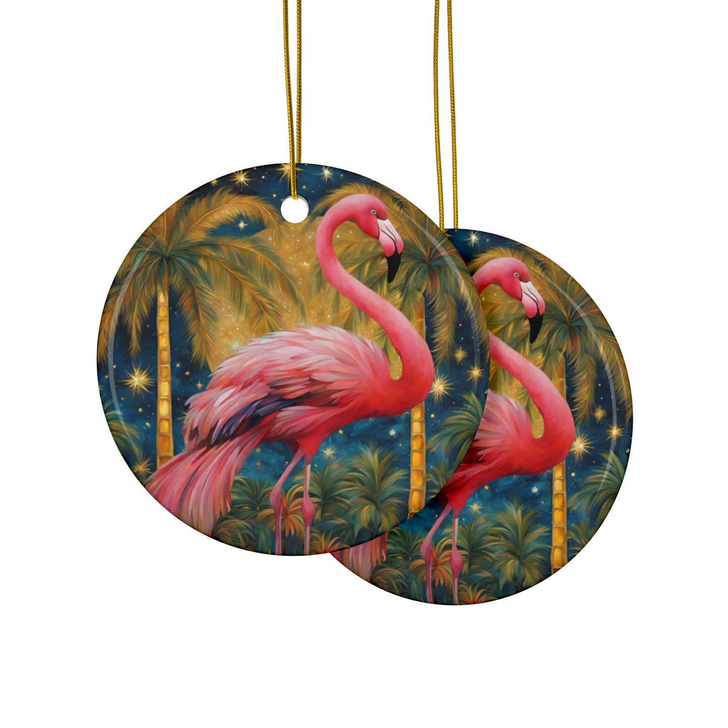 Glitzy Flamingo 3" Ceramic Ornaments, 2-Side Print, (1pc, 10pcs)