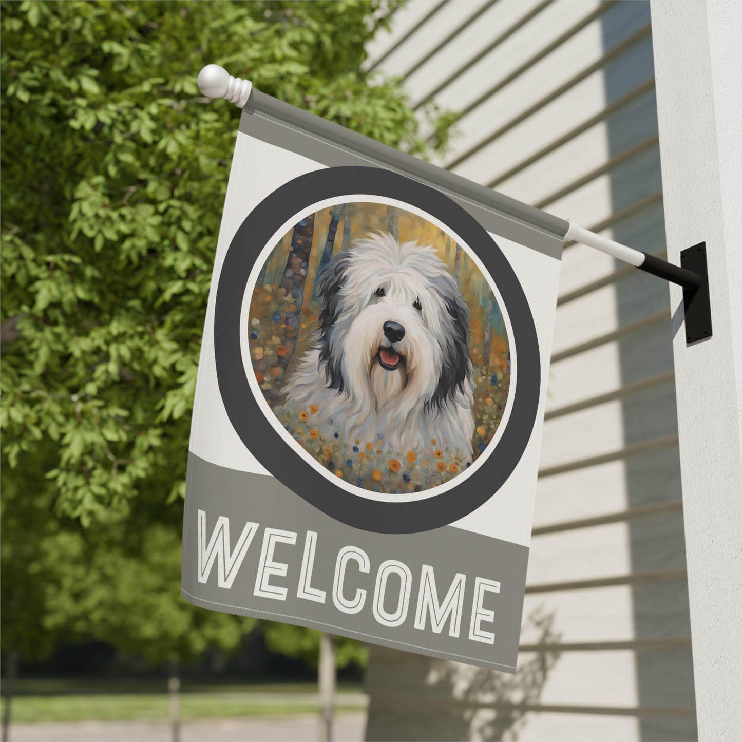 Old English Sheepdog Welcome 2-Sided Garden & House Flag/Banner