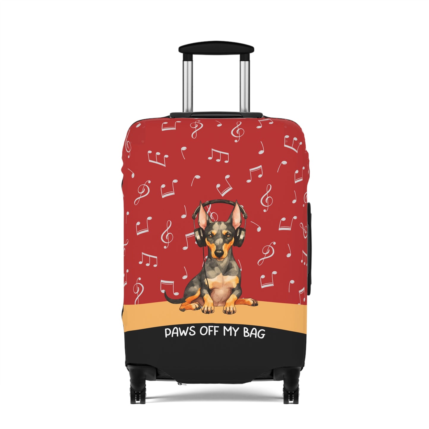 Doberman Pinscher in Headphones Paws Off My Bag Luggage Cover