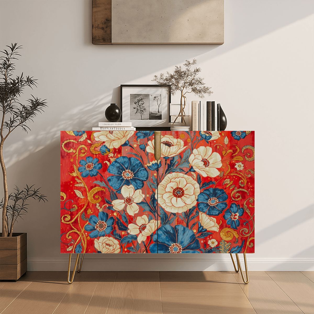 Floral Wooden Storage Cabinet (Made in USA)