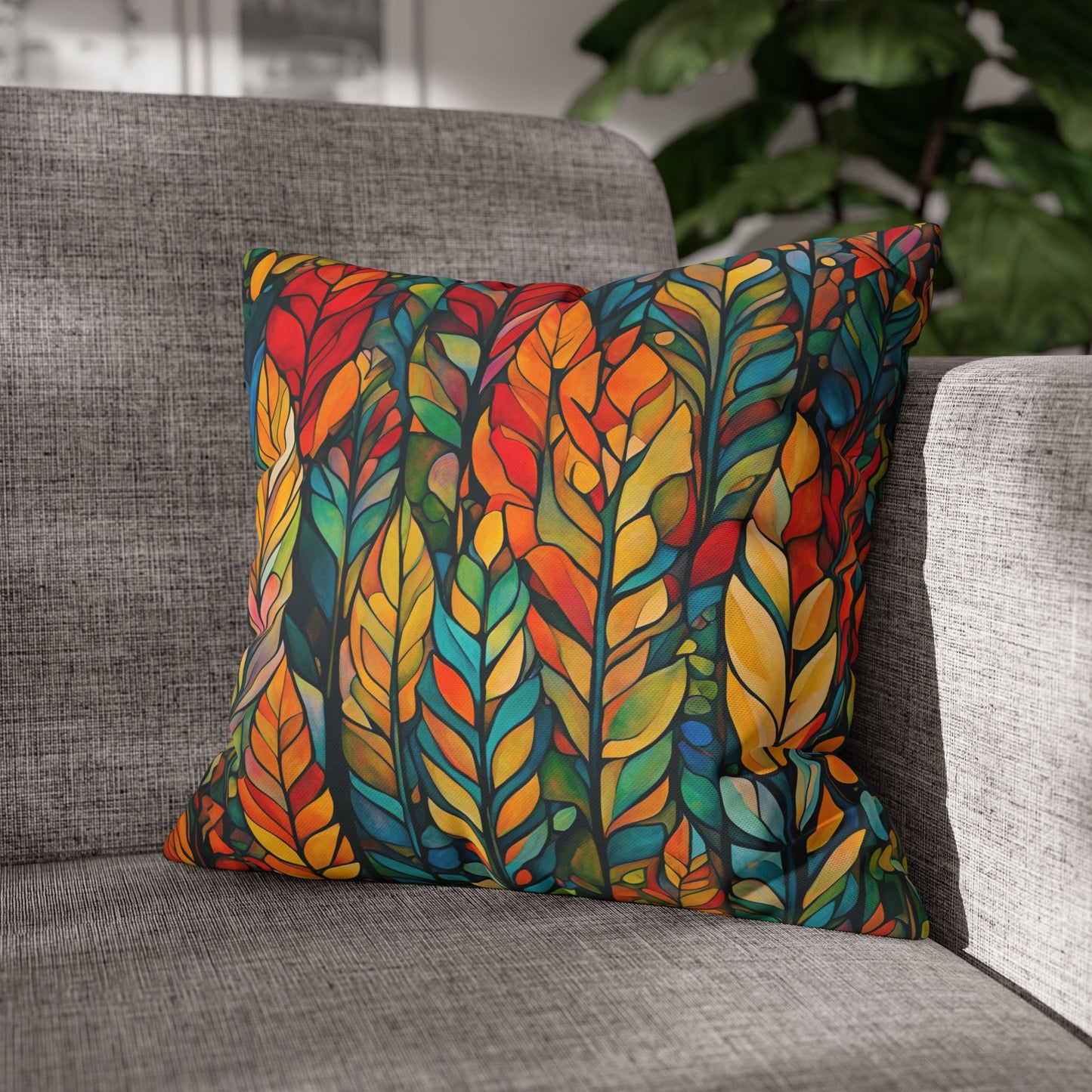 Feathered Foliage Square Poly Canvas Pillowcase