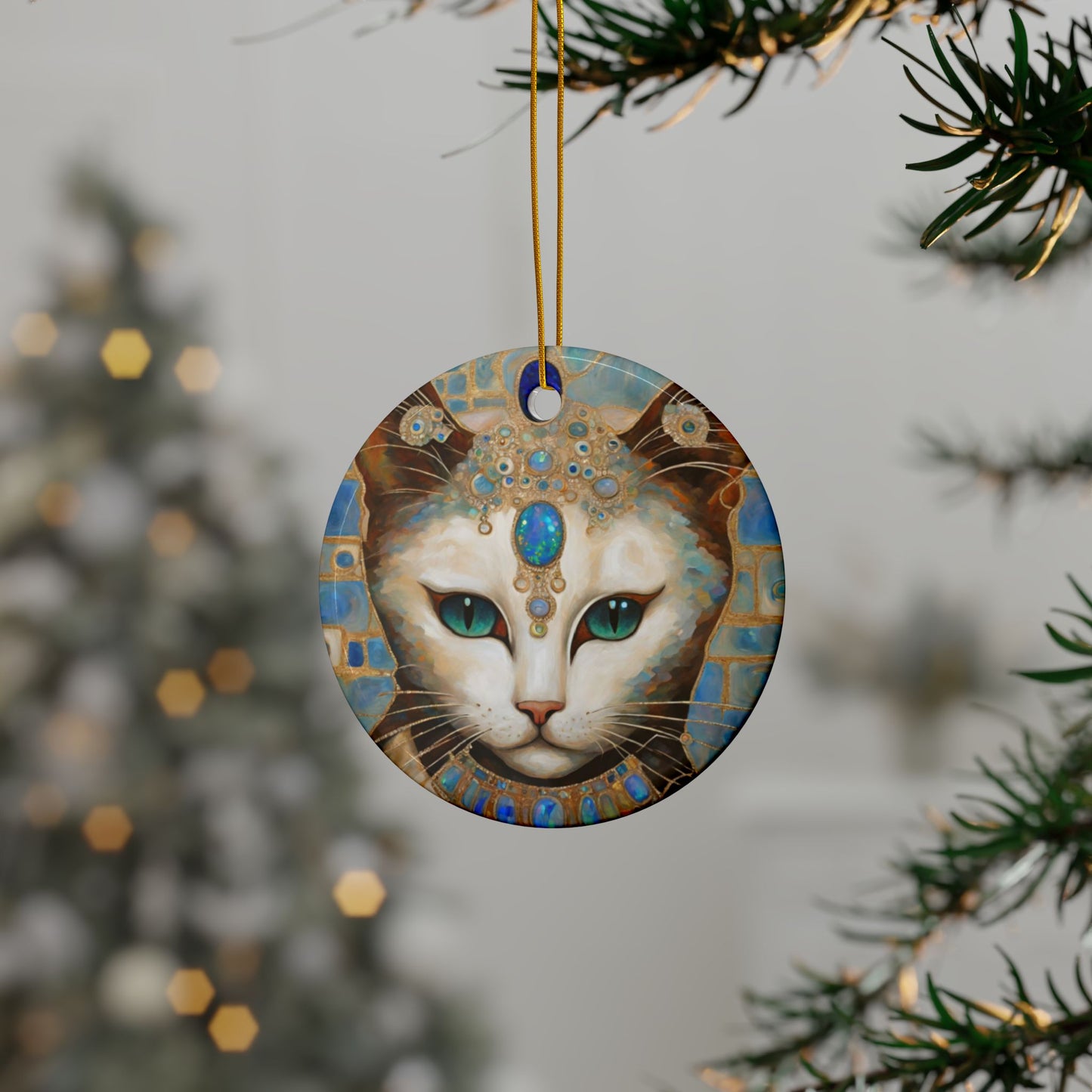 Opal Cat 3" Ceramic Ornaments, 2-Side Print, (1pc, 10pcs)