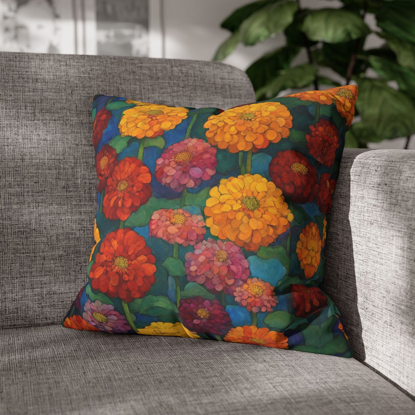 Happy Zinnias Square Poly Canvas Pillowcase