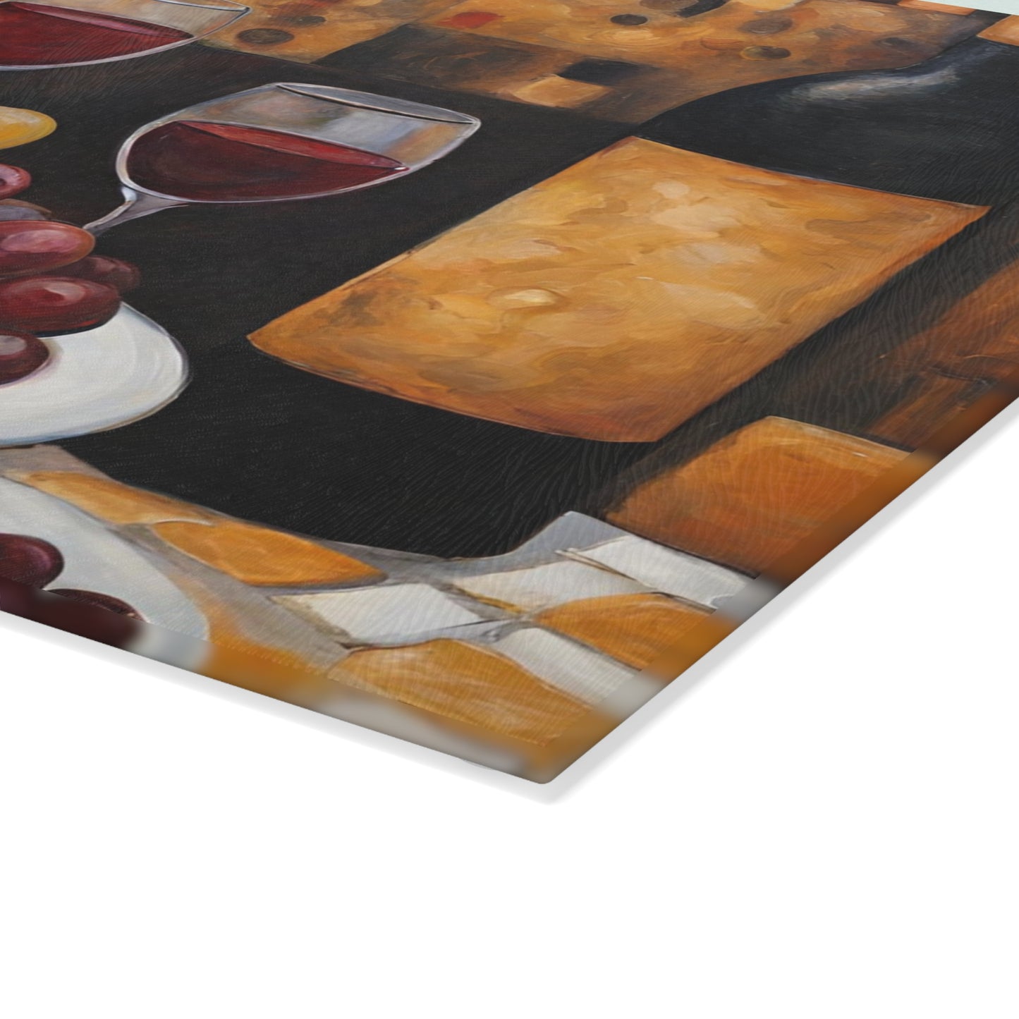 Unwind Wine, Cheese and Grapes Tempered Glass Cutting Board