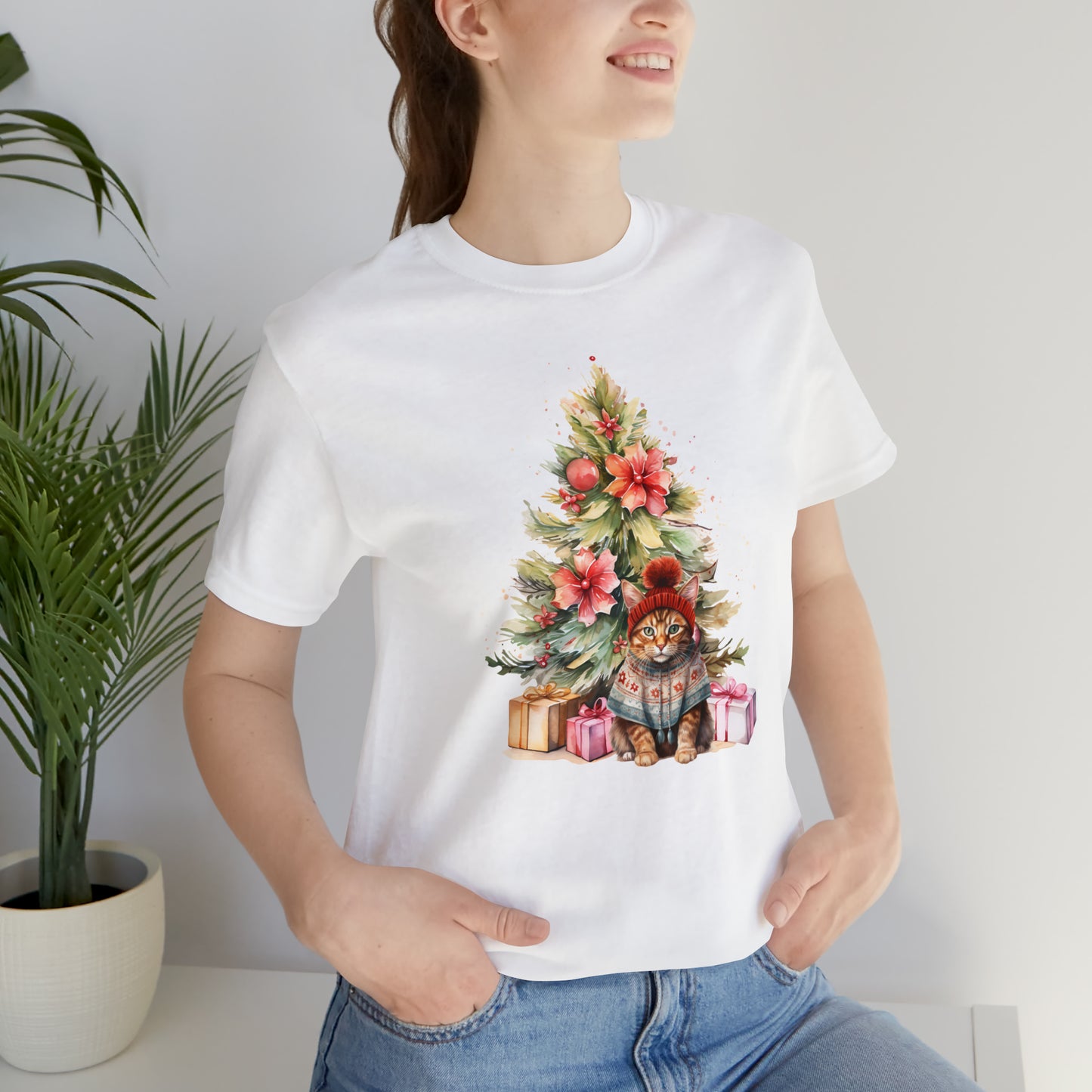 Best Present Cat Under the Tree Christmas Unisex Jersey Short Sleeve Tee