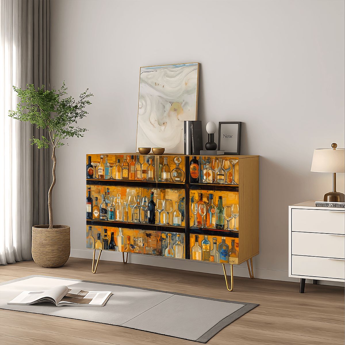 Modern Bar Art Wooden Storage Cabinet (Made in USA)