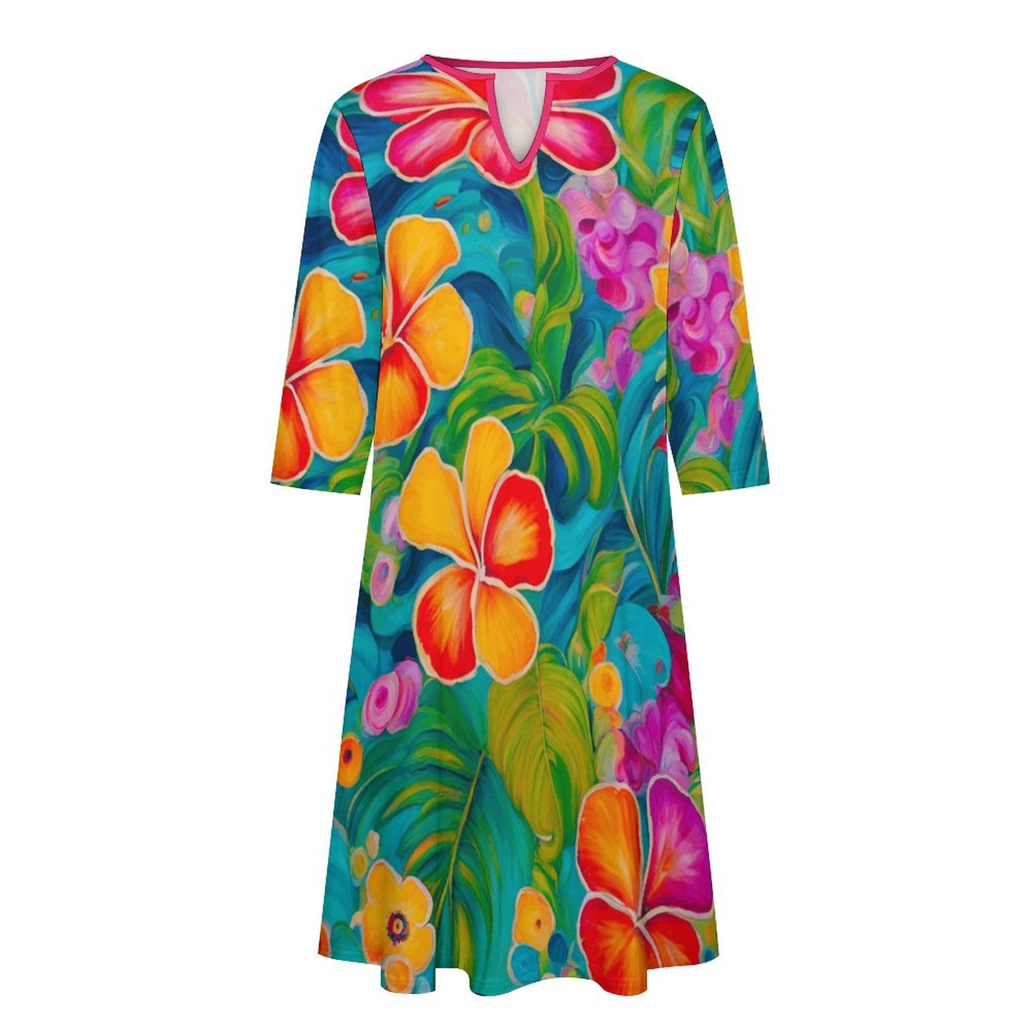 Aloha V-neck 3/4 Sleeve Dress with Pockets