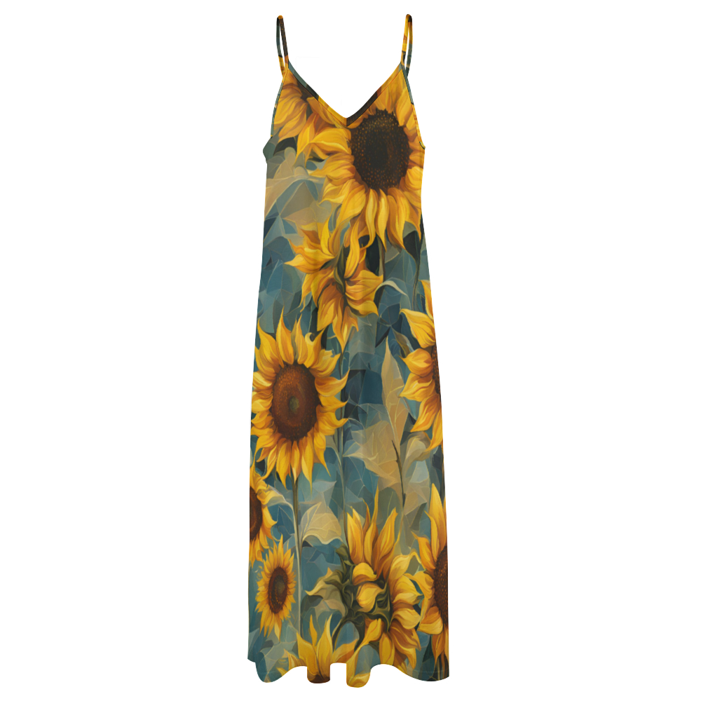 Sunflowers Women's Summer Fashion Maxi Slip Dress