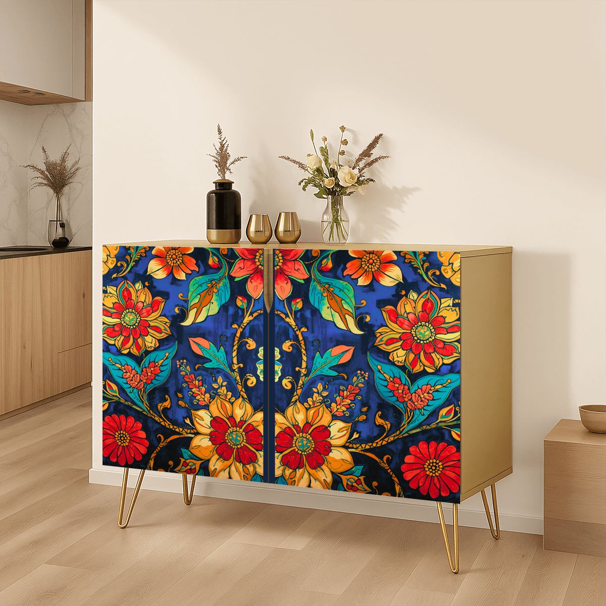 Bold Floral Wooden Storage Cabinet (Made in USA)