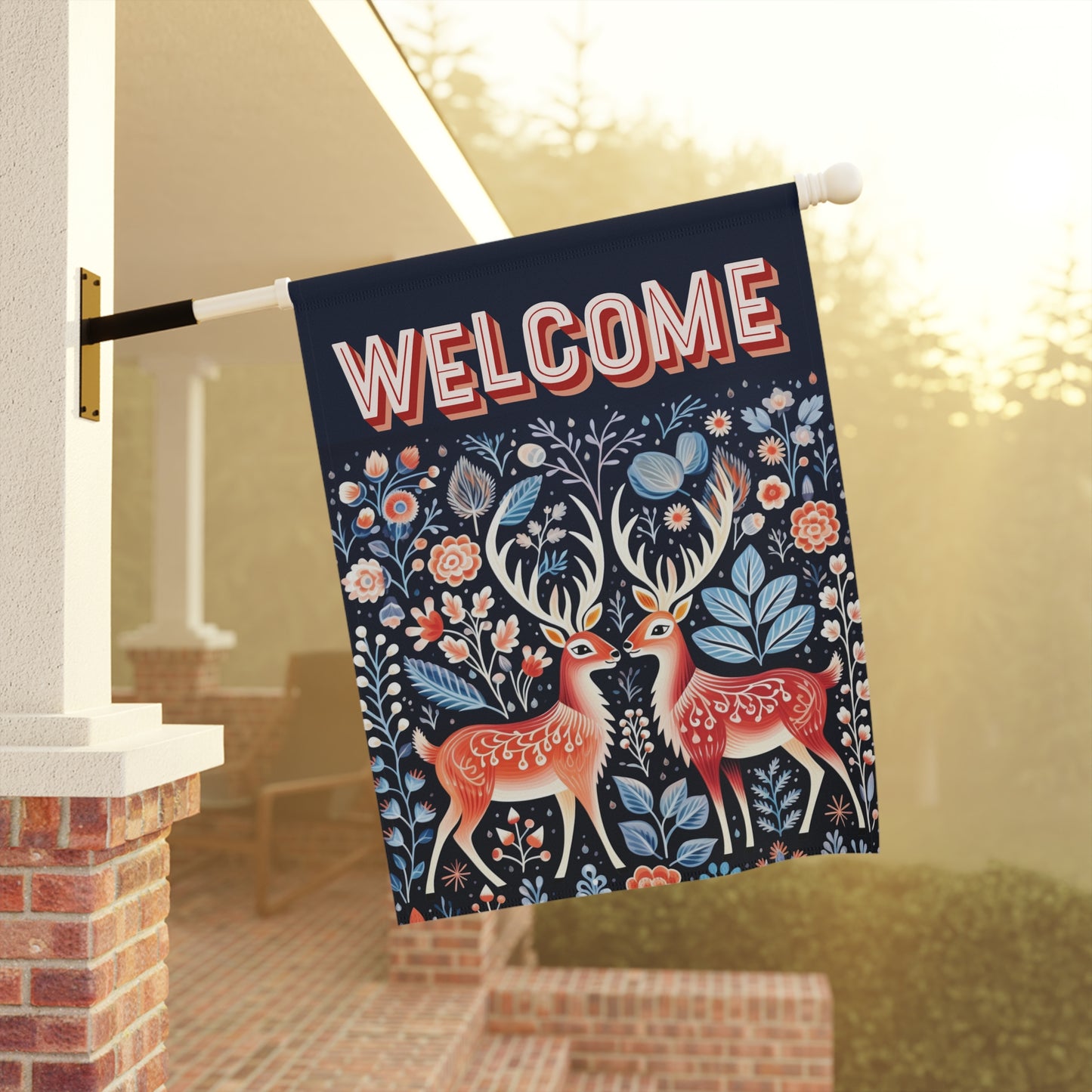 Nordic Reindeer Welcome 2-Sided Garden & House Flag/Banner