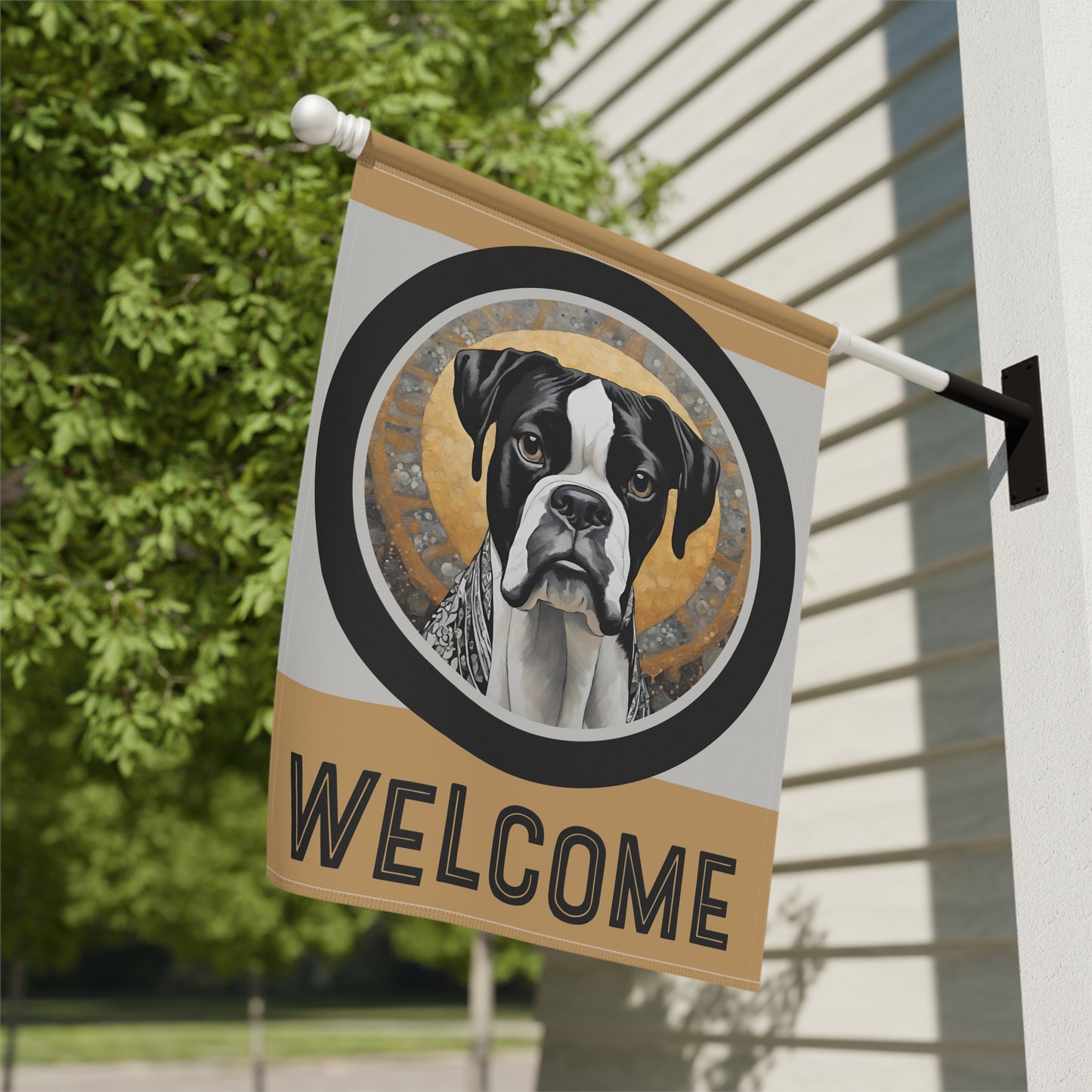 Boxer (Black & White) Welcome 2-Sided Garden & House Flag/Banner