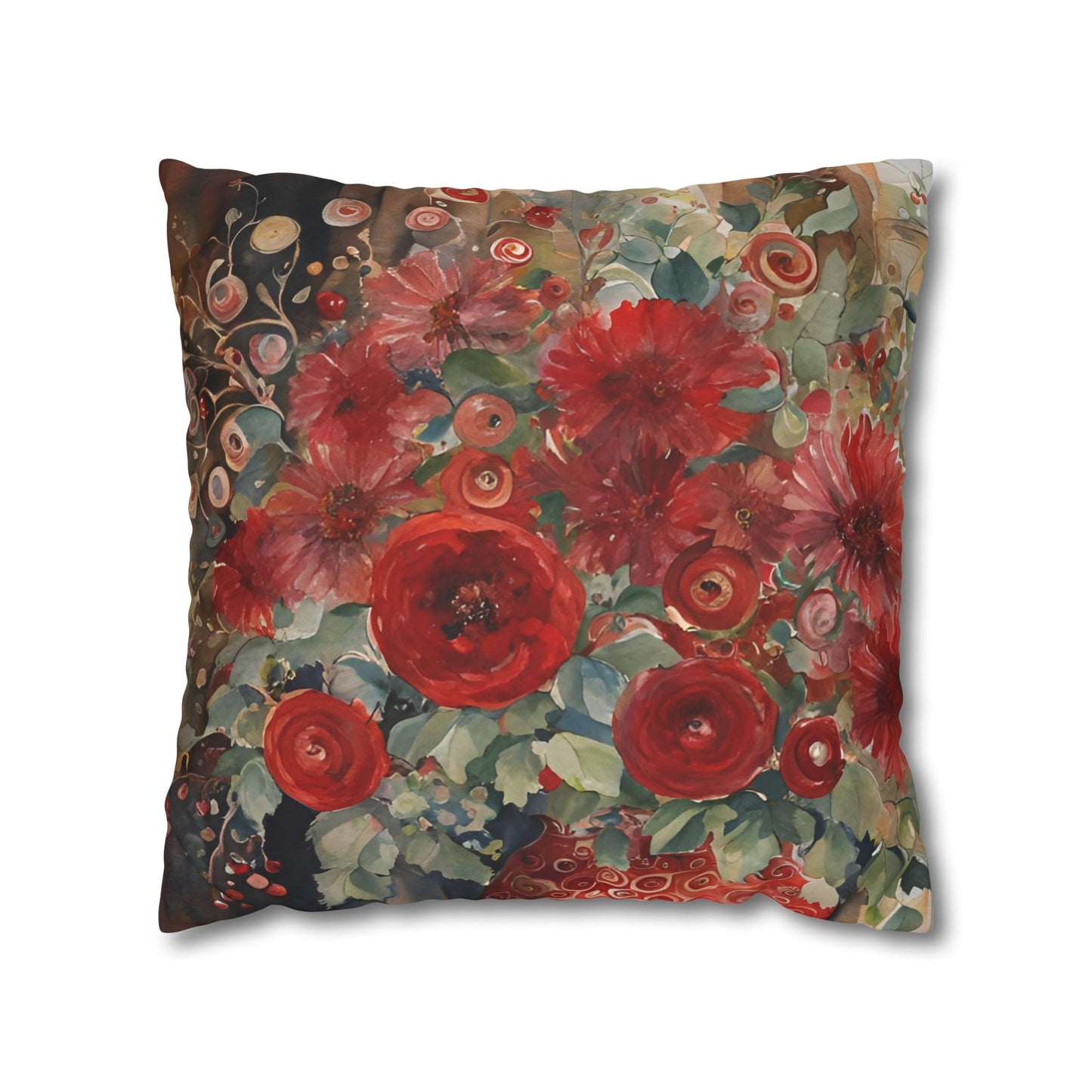 Gran Loves Red Square Poly Canvas Pillowcase