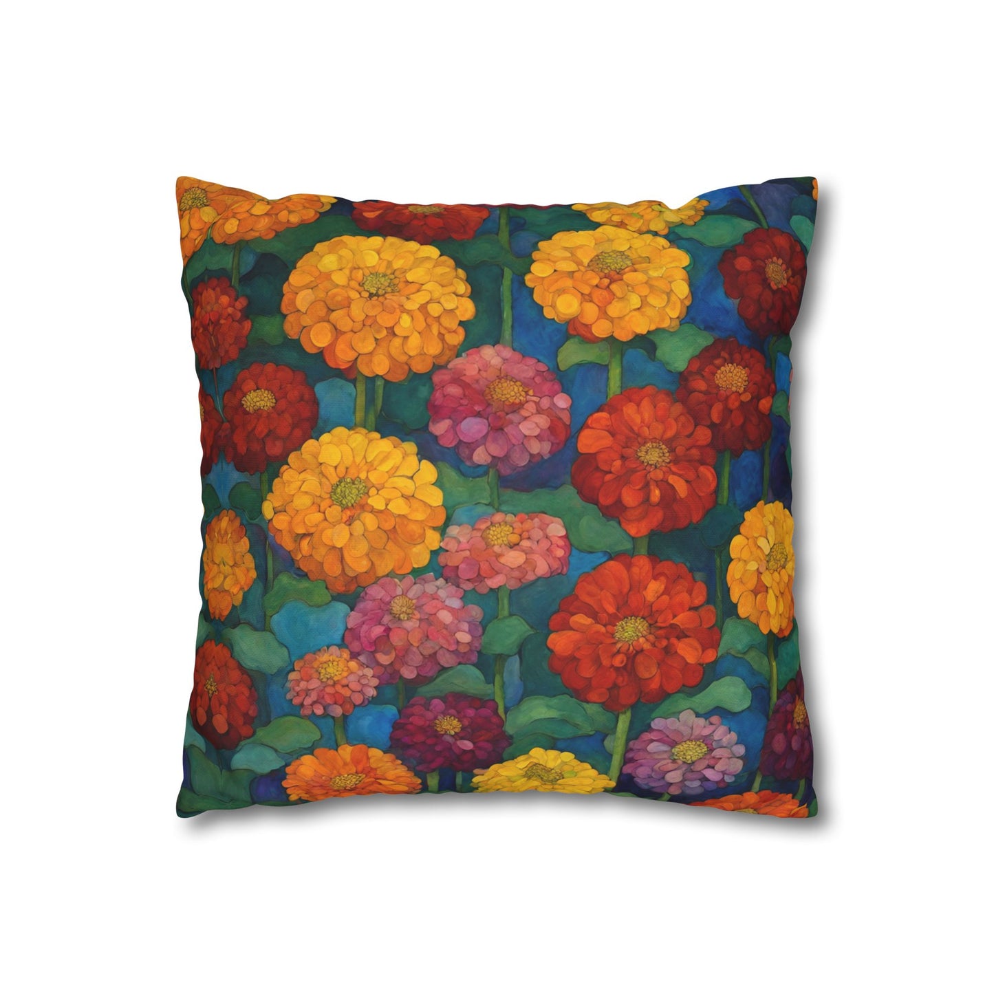 Happy Zinnias Square Poly Canvas Pillowcase