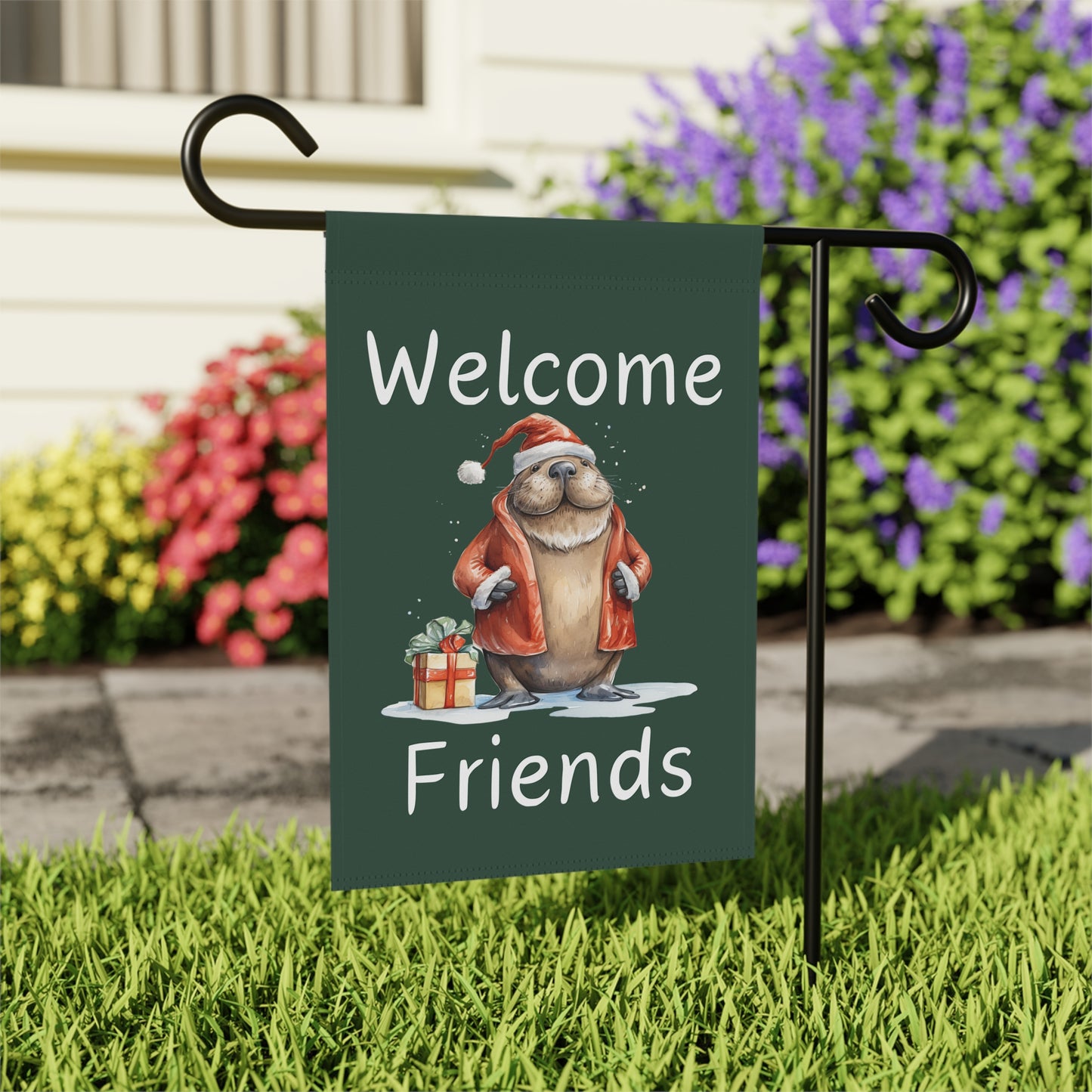 Walrus Santa Welcome Friends 2-Sided Garden & House Flag/Banner