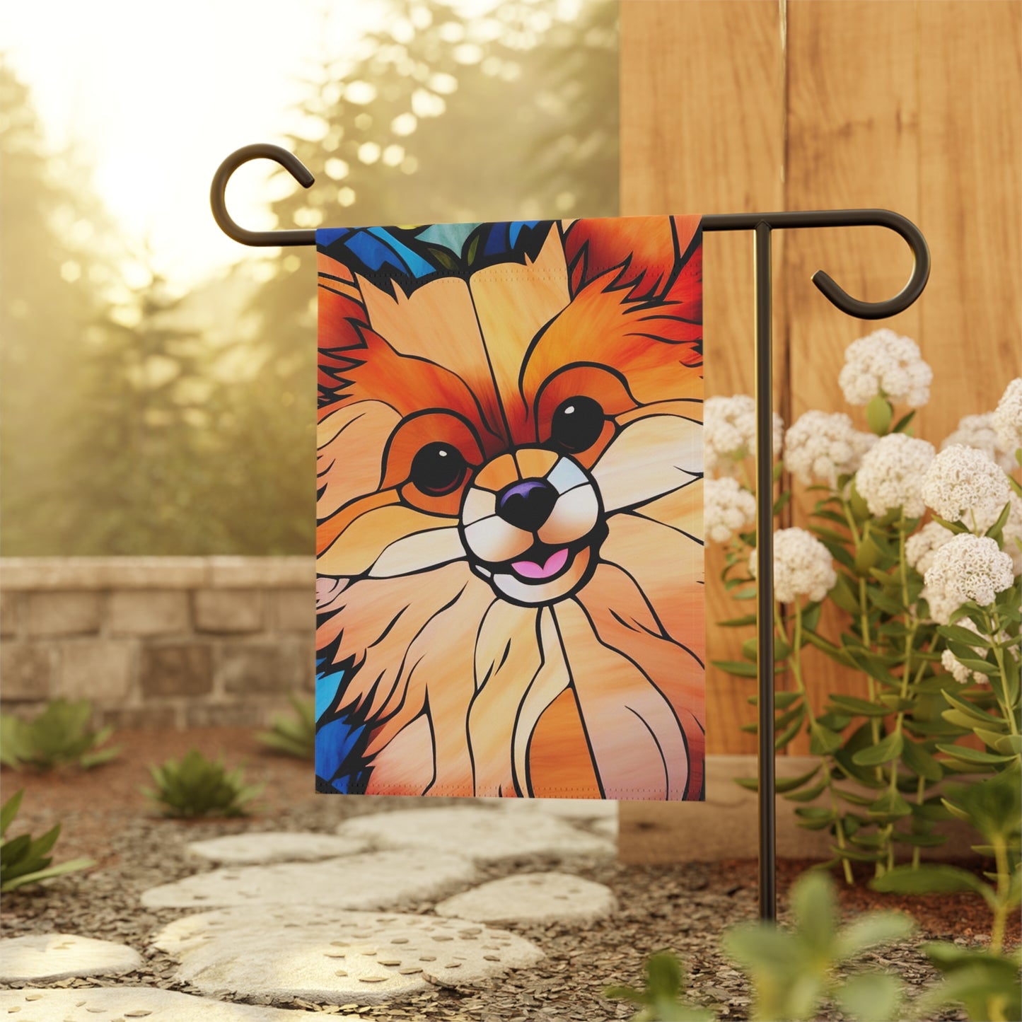 Pomeranian Face Stained Glass 2-Sided Garden & House Flag/Banner