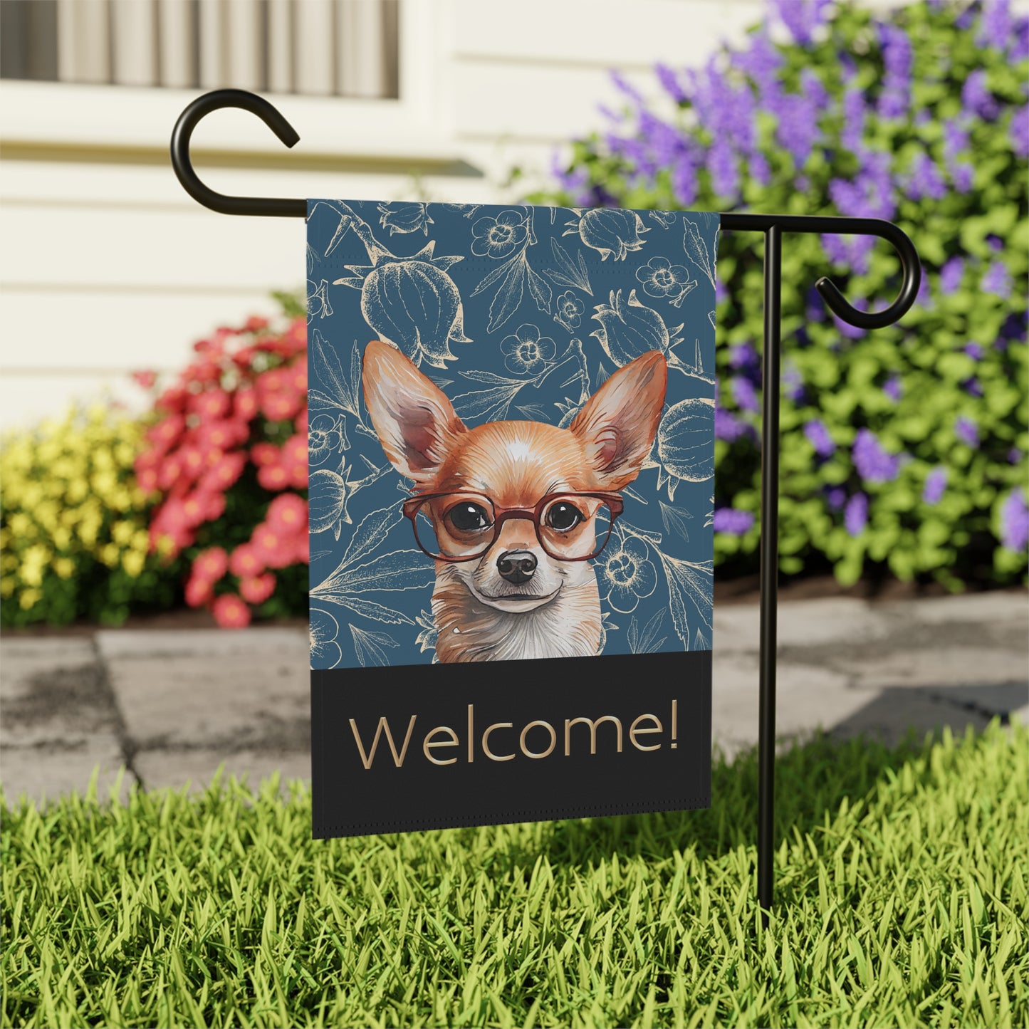 Chihuahua in Glasses Welcome 2-Sided Garden & House Flag/Banner