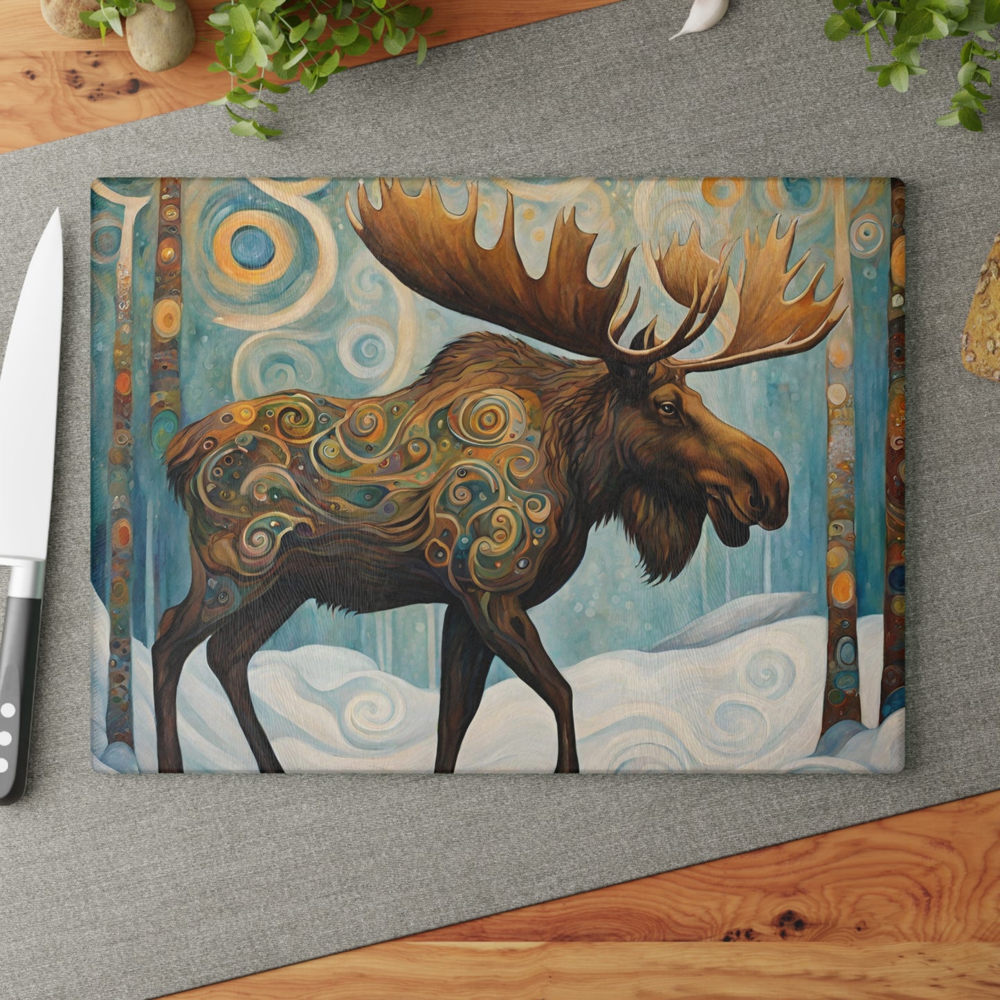 Mountain Forest Moose Tempered Glass Cutting Board