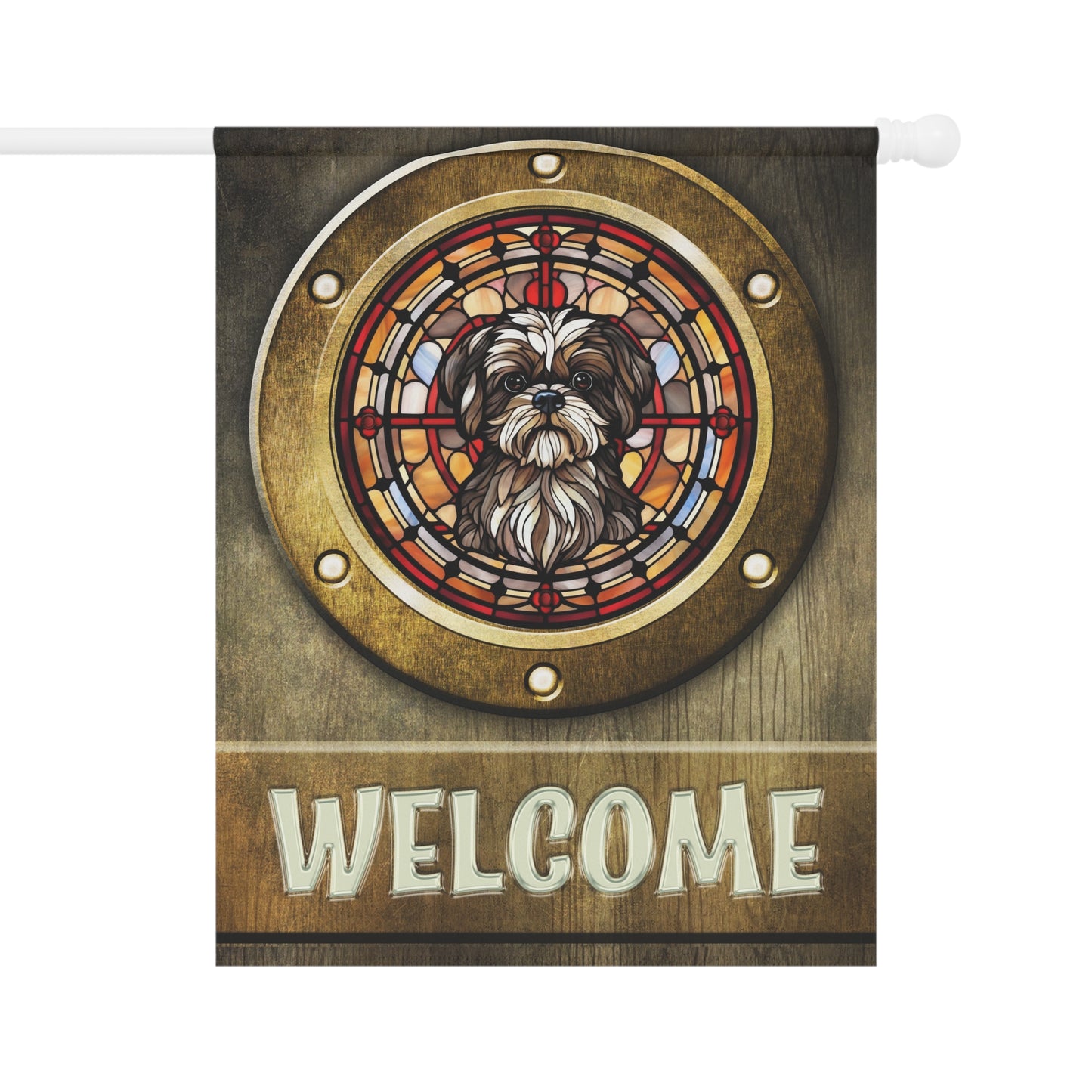 Shih Tzu in Port Hole Welcome 2-Sided Garden & House Flag/Banner