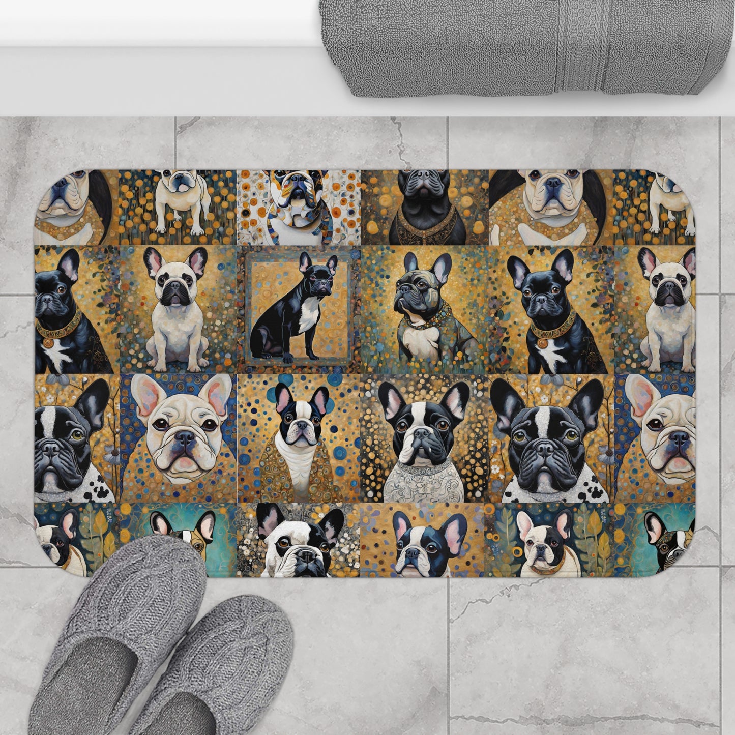 French Bulldog Collage Bath Mat