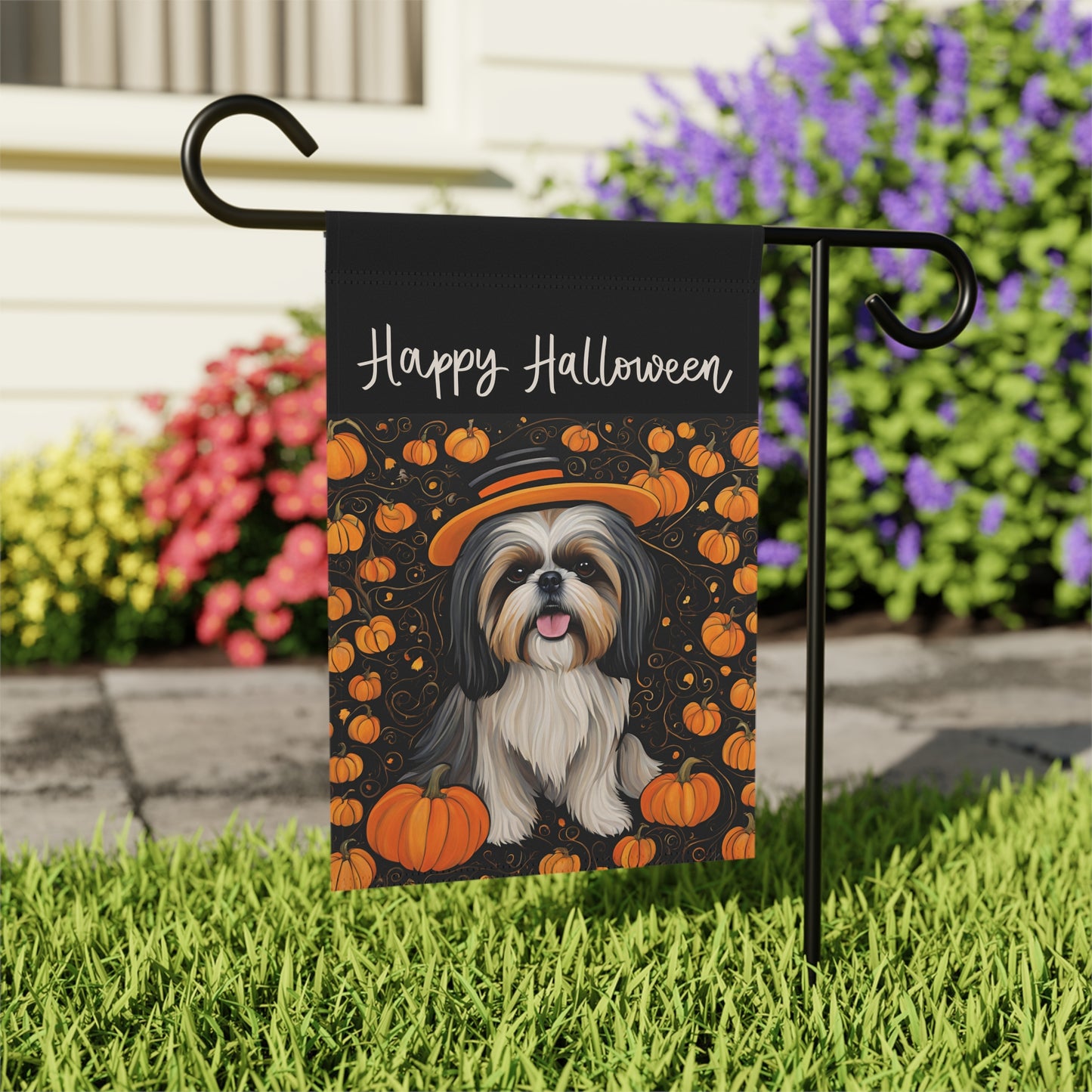 Shih Tzu Happy Halloween 2-Sided Garden & House Flag/Banner