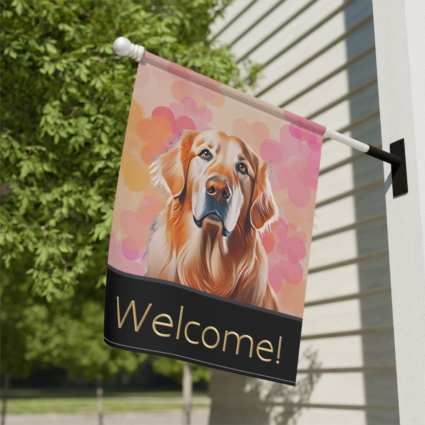 Golden Retriever Floral Welcome 2-Sided Garden & House Flag/Banner