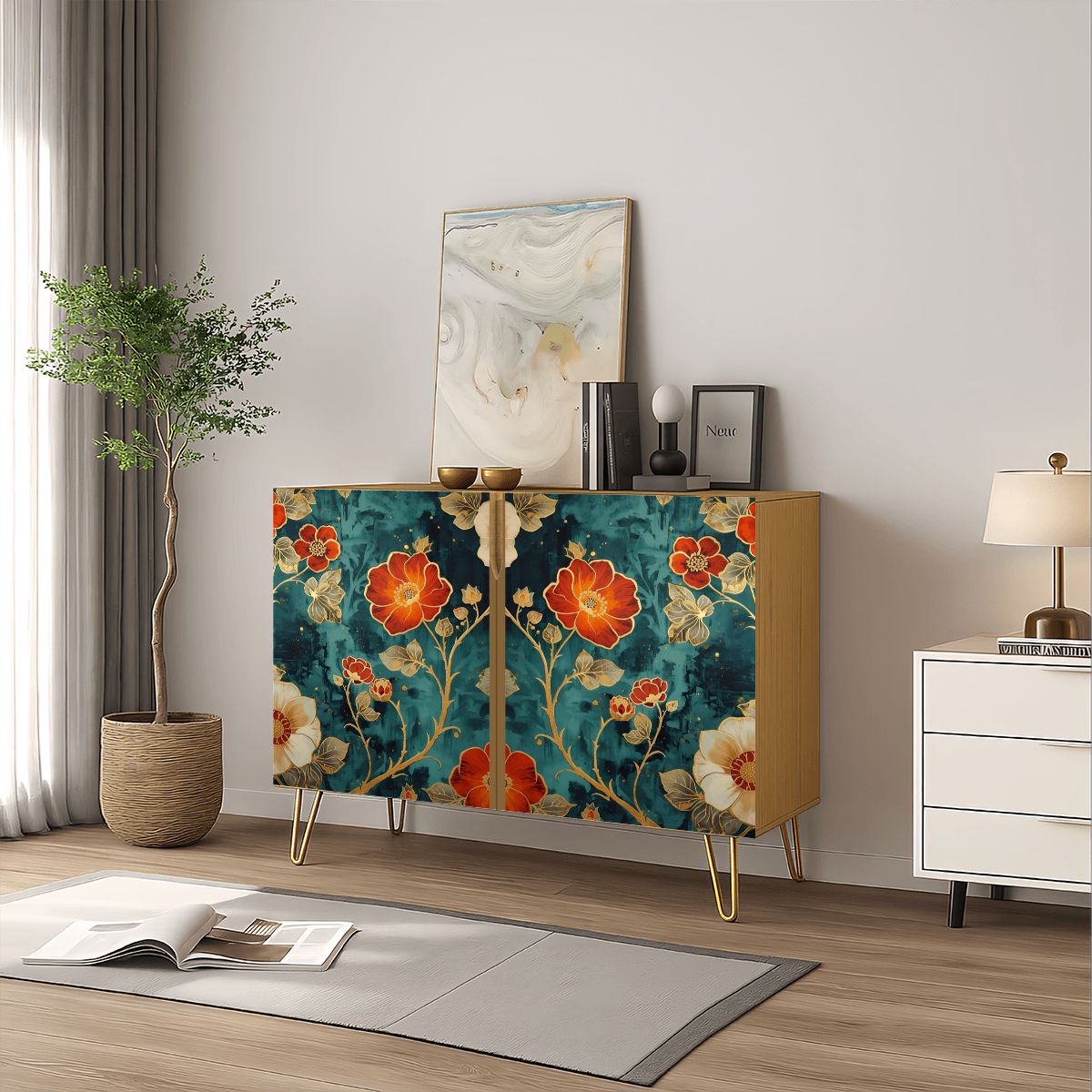 Floral Art Wooden Storage Cabinet (Made in USA)