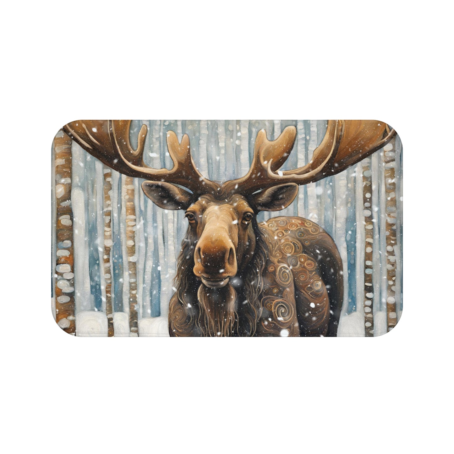 Mountain Forest Snowy Moose Microfiber Bath Mat