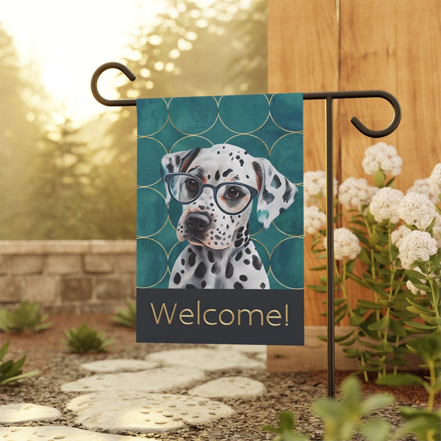 Dalmatian in Glasses Welcome 2-Sided Garden & House Flag/Banner