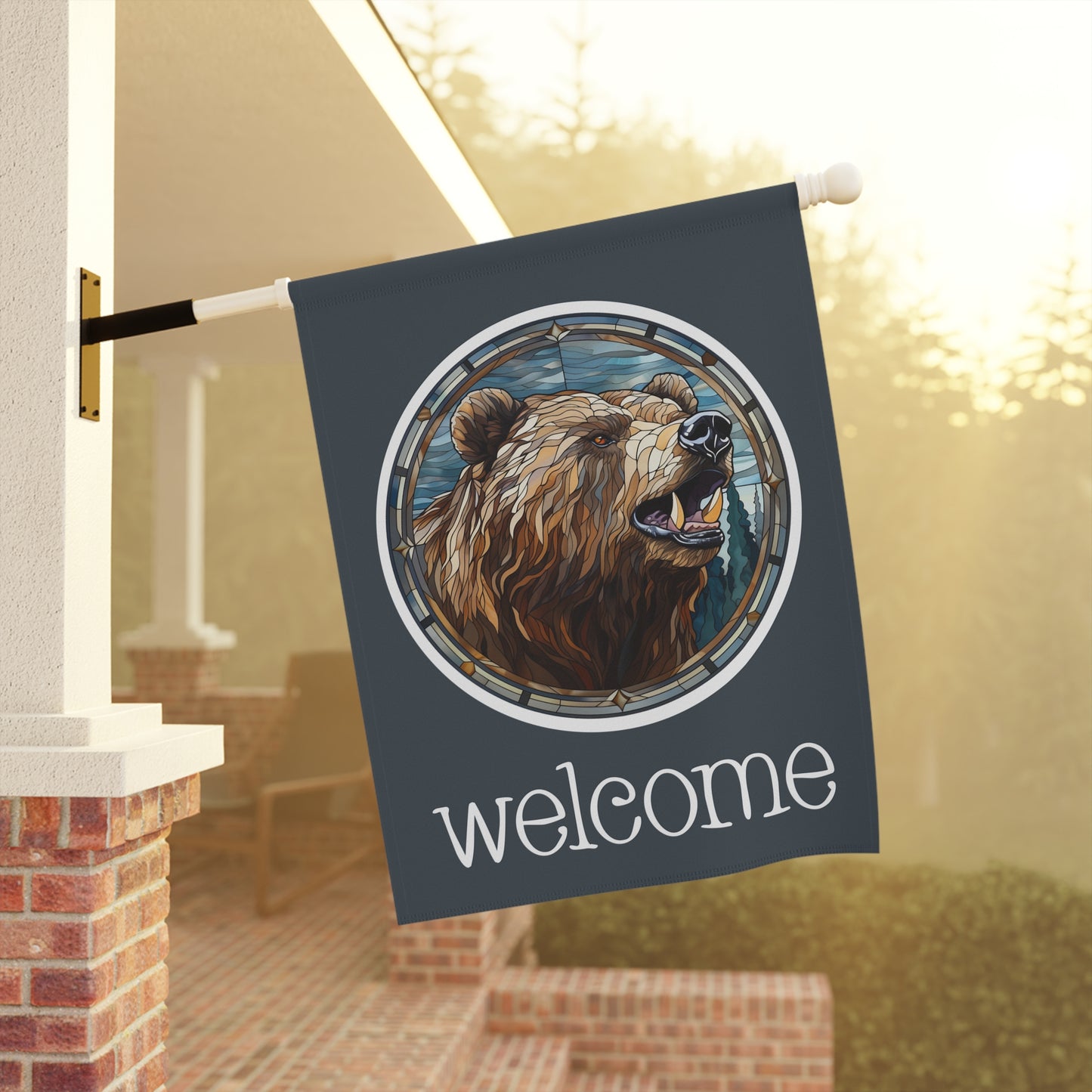 Grizzly Bear Welcome 2-Sided Garden & House Banner