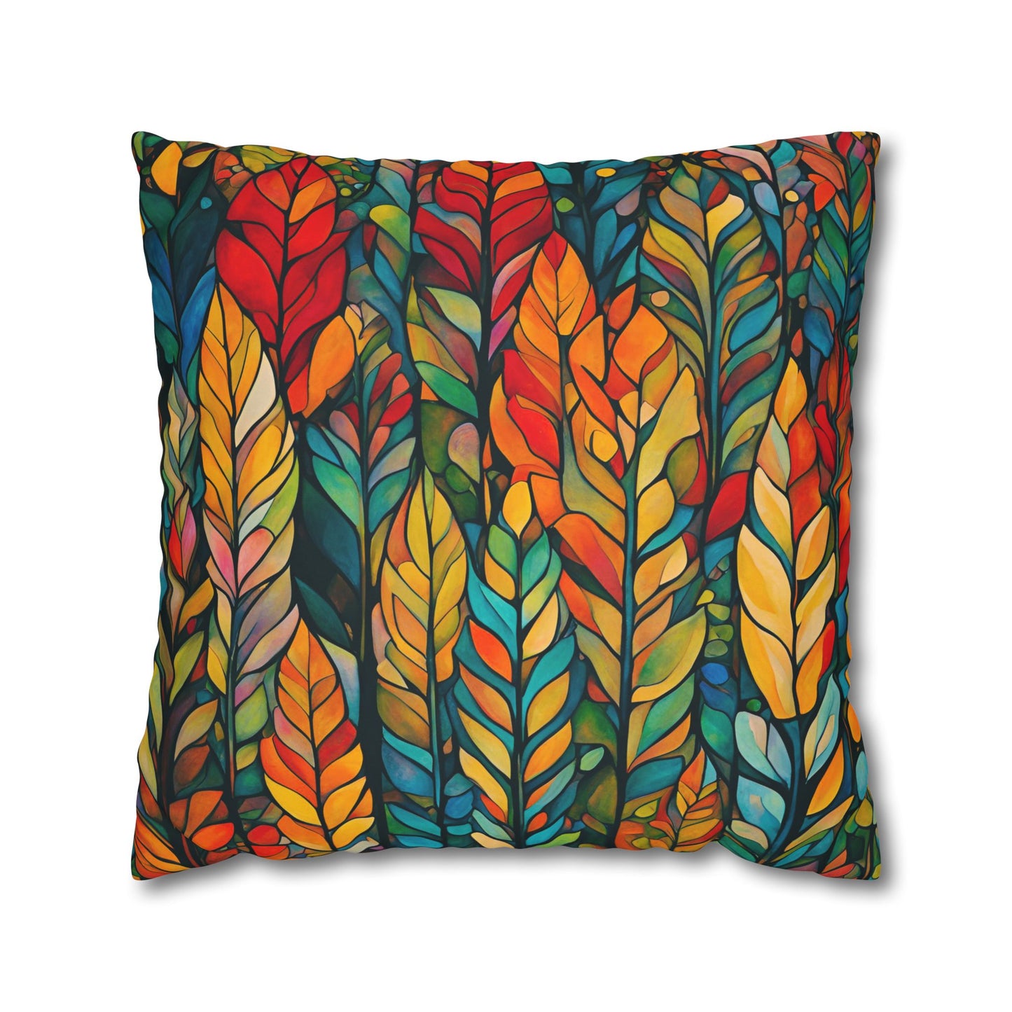 Feathered Foliage Square Poly Canvas Pillowcase