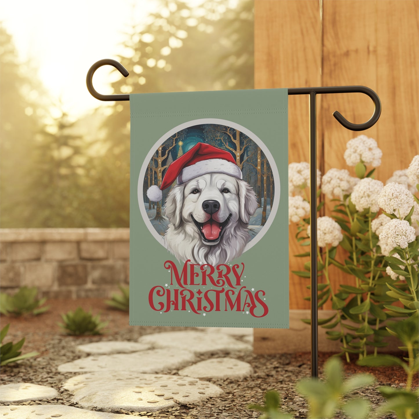 Great Pyrenees Merry Christmas 2-Sided Garden & House Flag/Banner