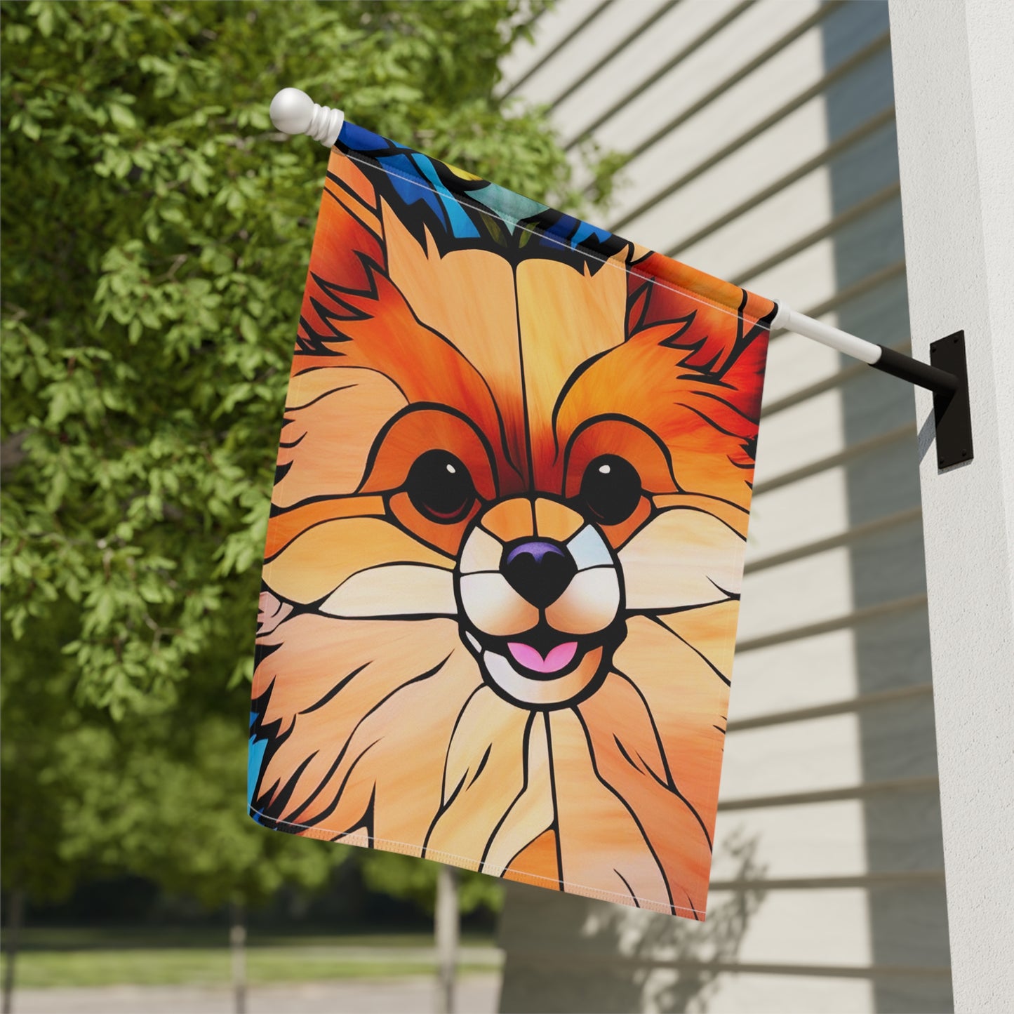 Pomeranian Face Stained Glass 2-Sided Garden & House Flag/Banner