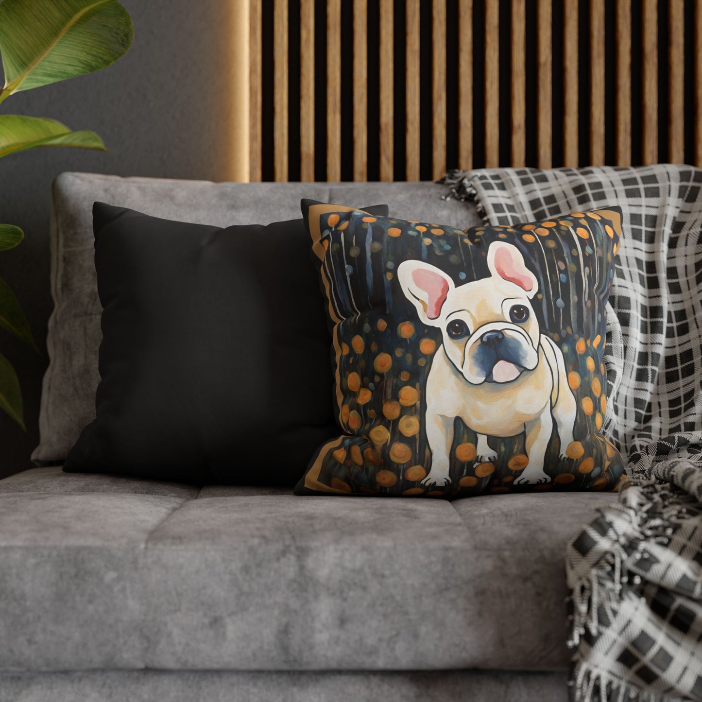 Have a Seat Frenchie Square Poly Canvas Pillowcase