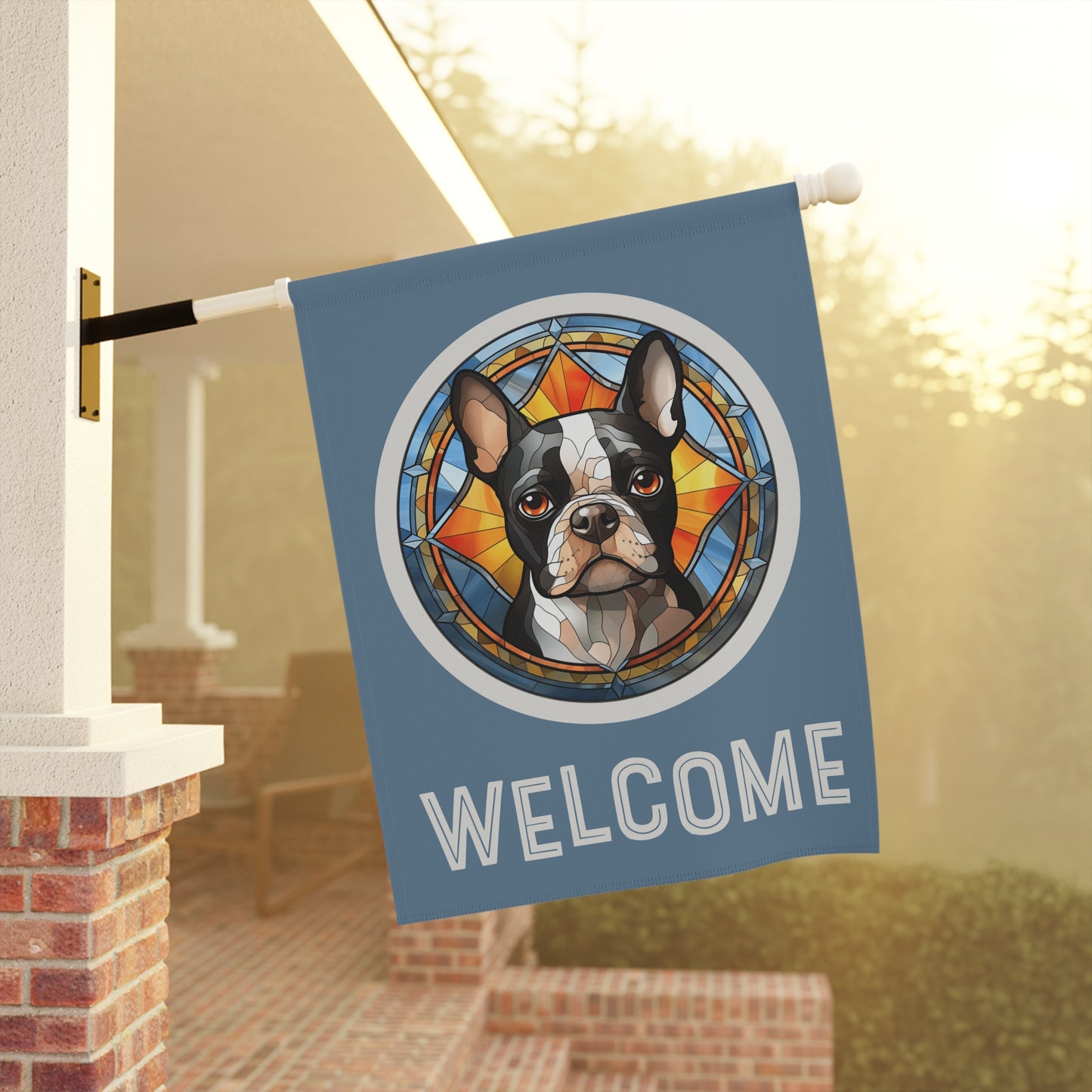 Boston Terrier Welcome 2-Sided Garden & House Flag/Banner