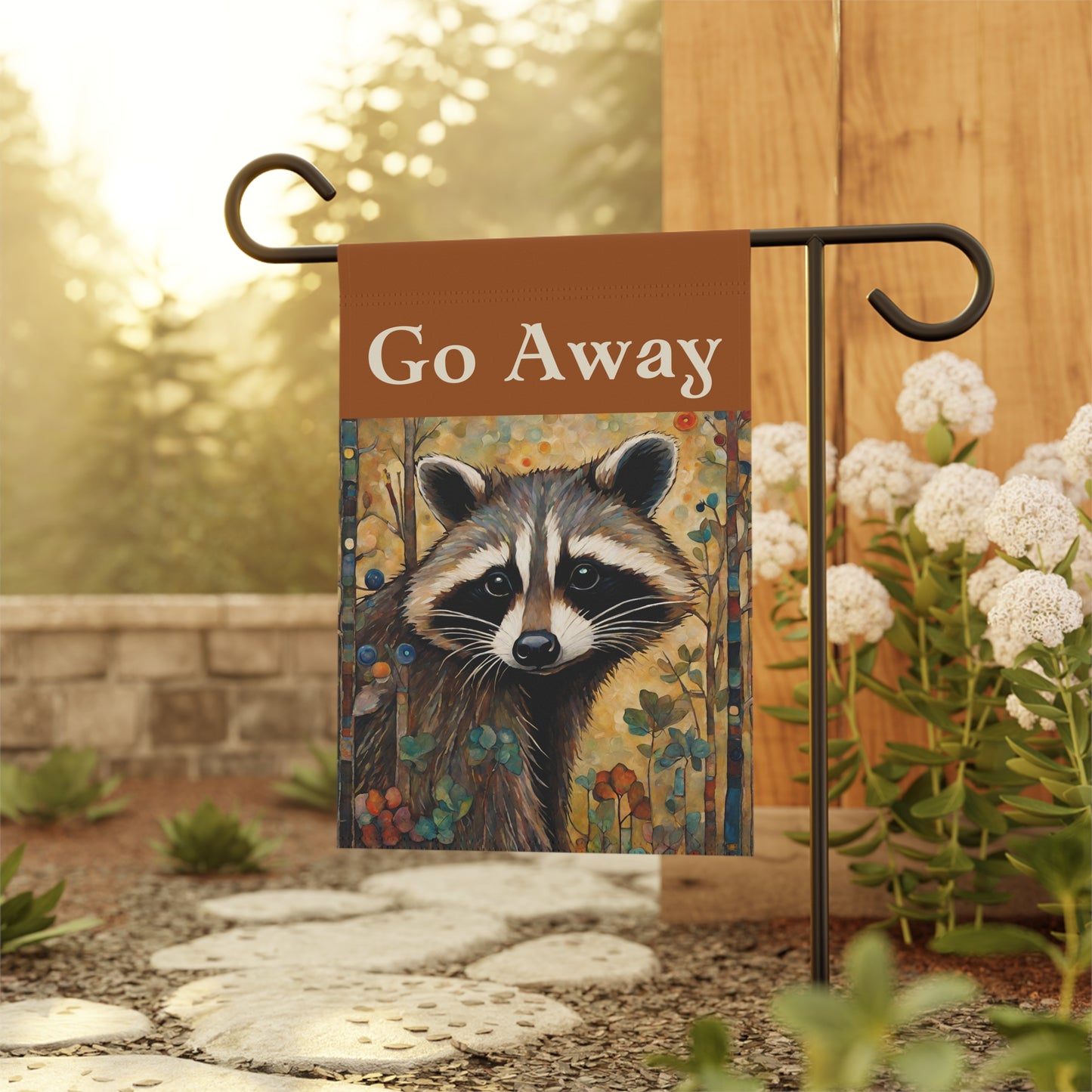 Go Away Raccoon 2-Sided Garden & House Flag/Banner