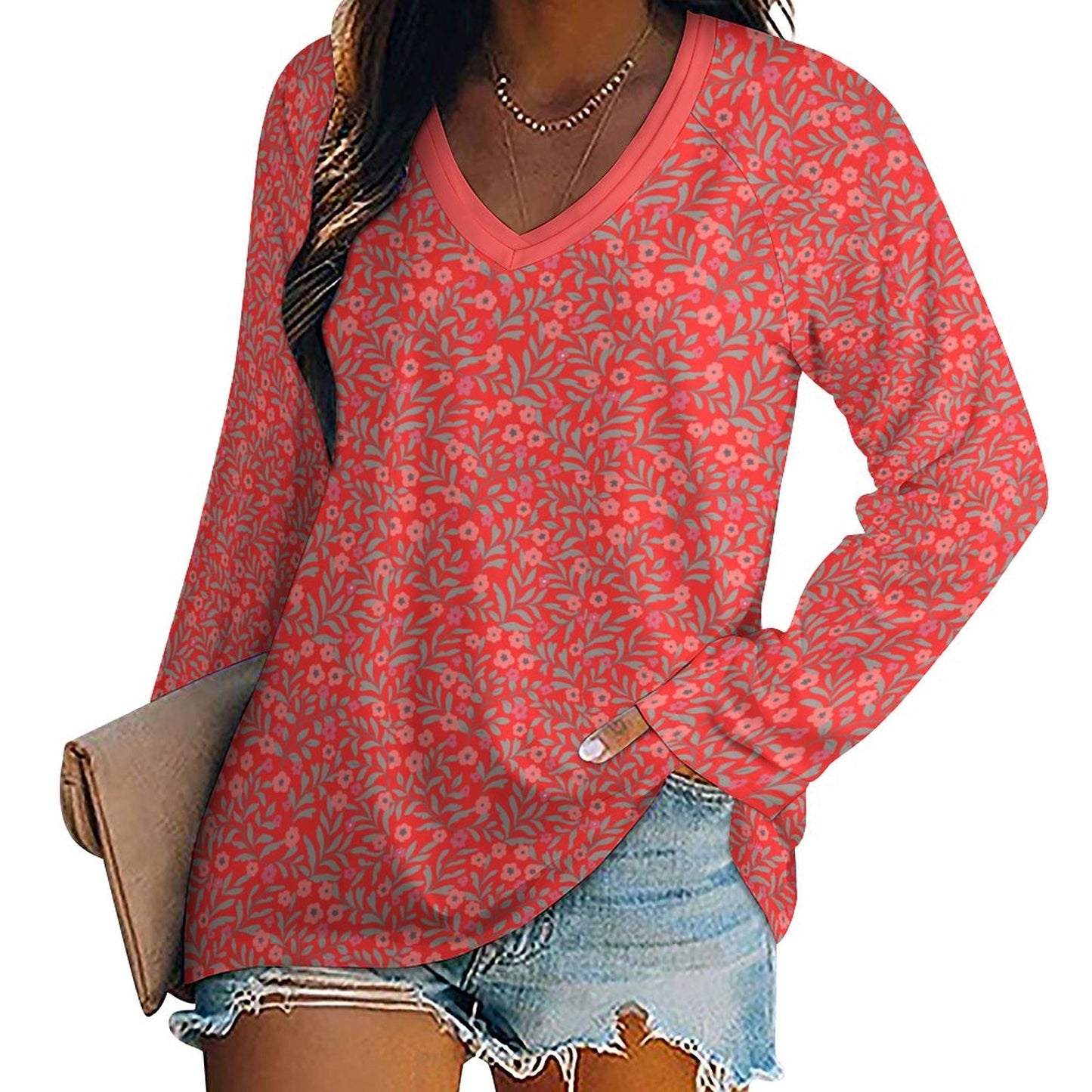 Creighton V-neck Loose Long Sleeve T-shirt