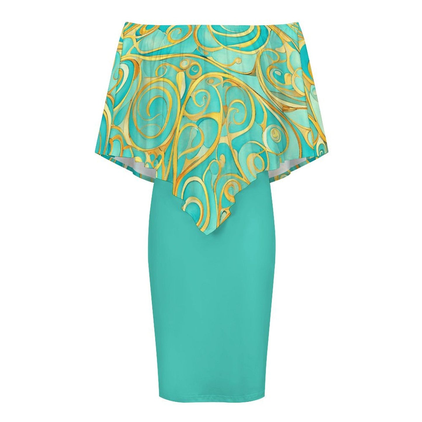 Teal Swirl Women's Off-shoulder Shawl Dress