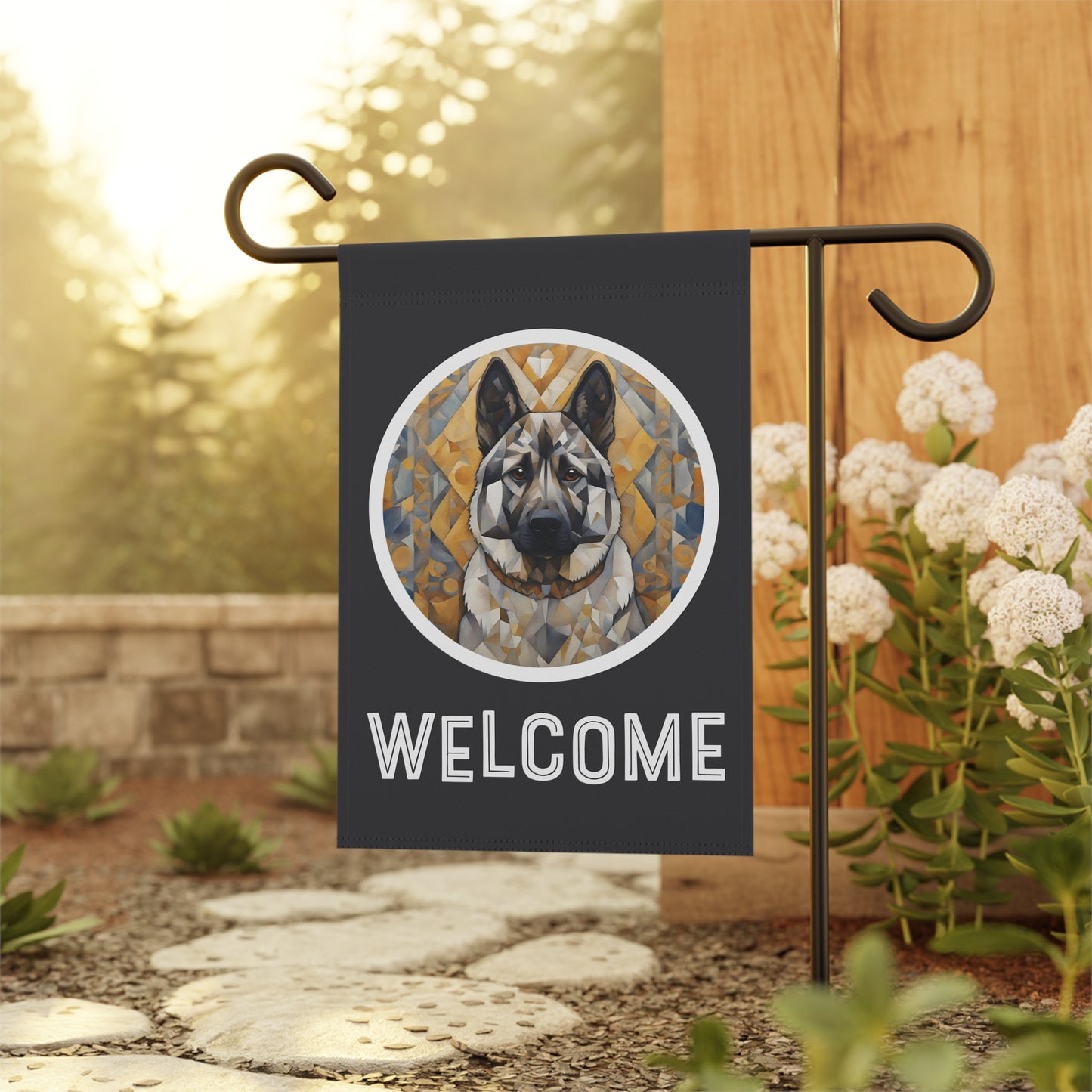 Norwegian Elkhound Welcome 2-Sided Garden & House Flag/Banner