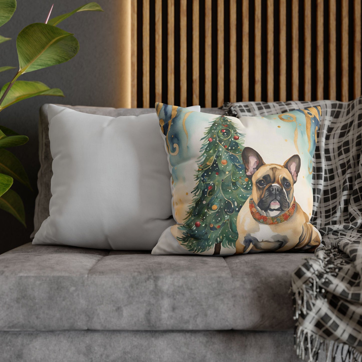 A Frenchie Christmas Square Poly Canvas Pillowcase