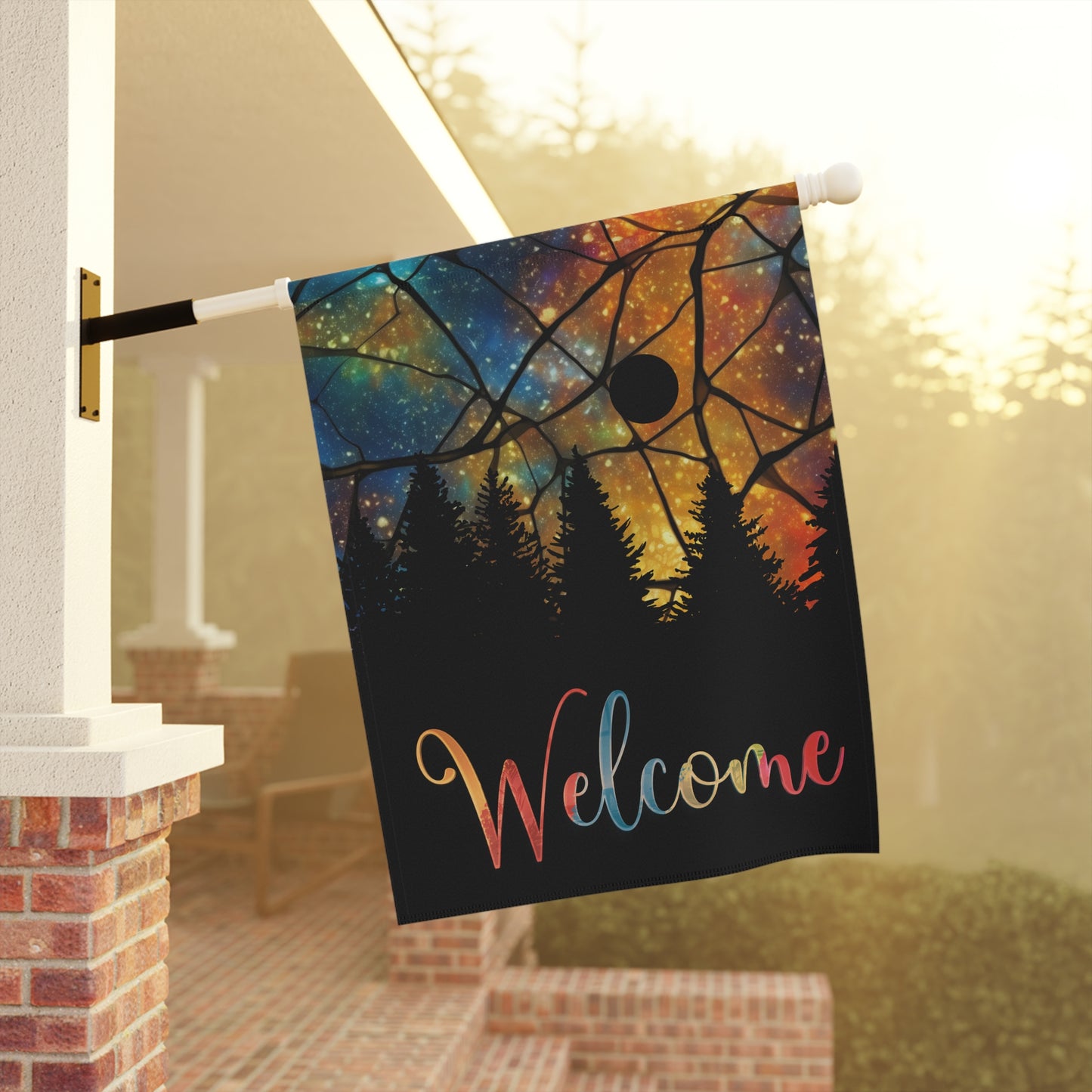 Rising Moon Silhouette Welcome 2-Sided Garden & House Flag/Banner