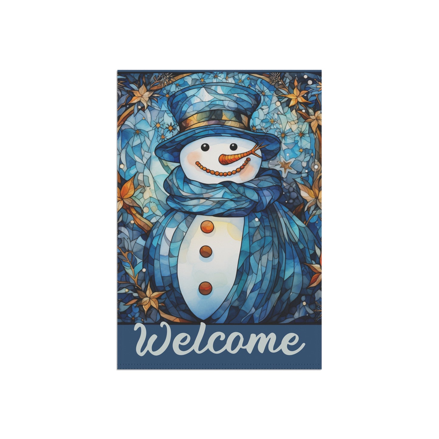 Snowman in Blue Welcome 2-Sided Garden & House Banner