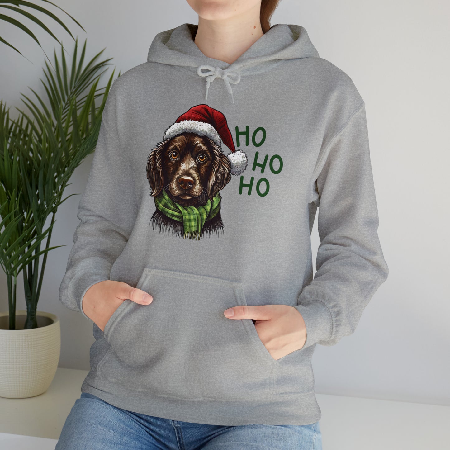 Ho Ho Ho Ready For Christmas Cute Dog in Santa Hat Unisex Heavy Blend™ Hooded Sweatshirt