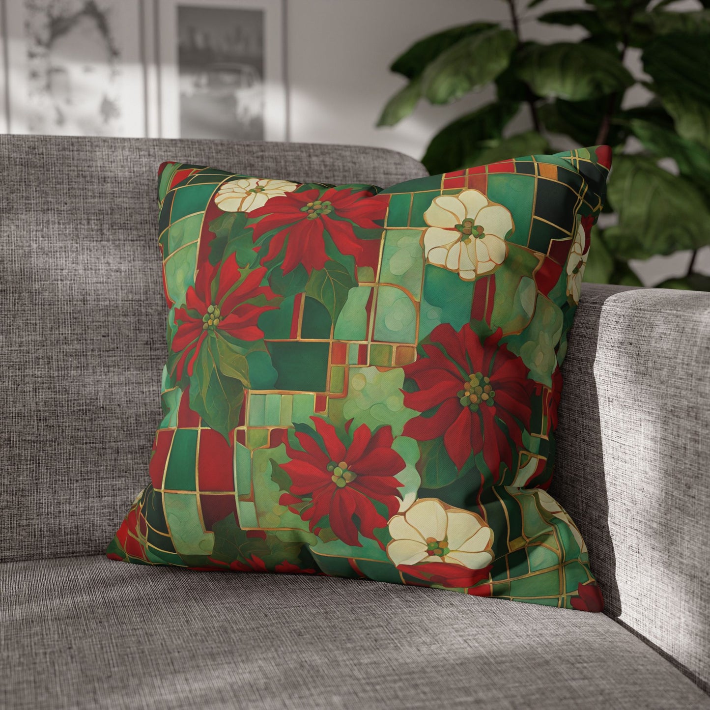 Jo's Poinsettias Square Poly Canvas Pillowcase