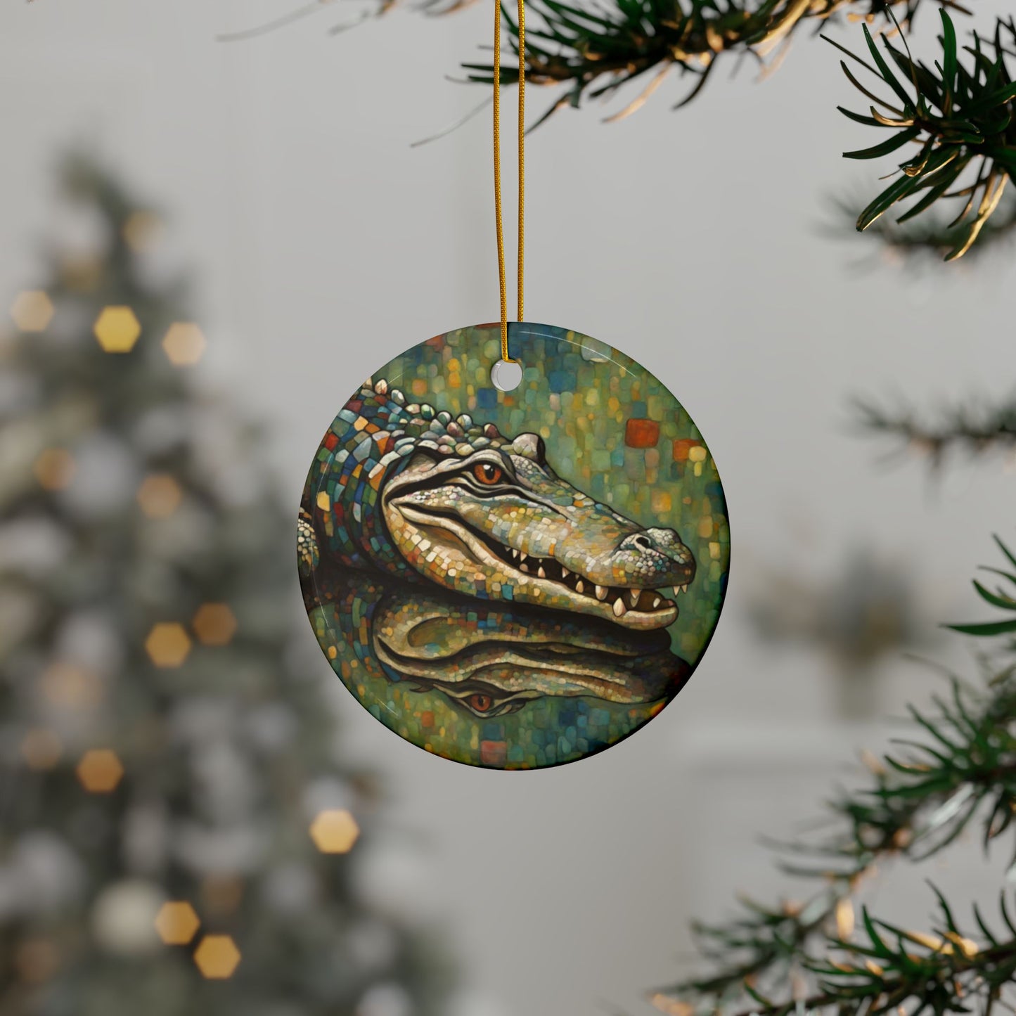 Alligator 3" Ceramic Ornaments, 2-Side Print, (1pc, 10pcs)