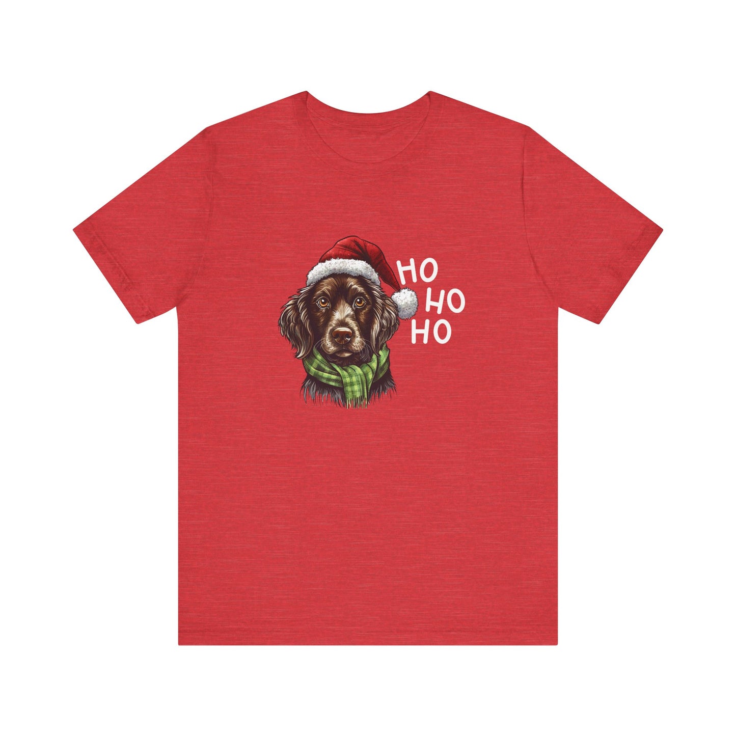 Ho Ho Ho Ready for Christmas Dog in Santa Hat & Scarf Unisex Jersey Short Sleeve Tee