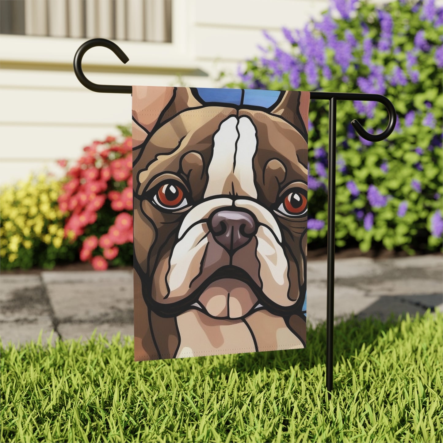 Boston Terrier Face Stained Glass 2-Sided Garden & House Flag/Banner