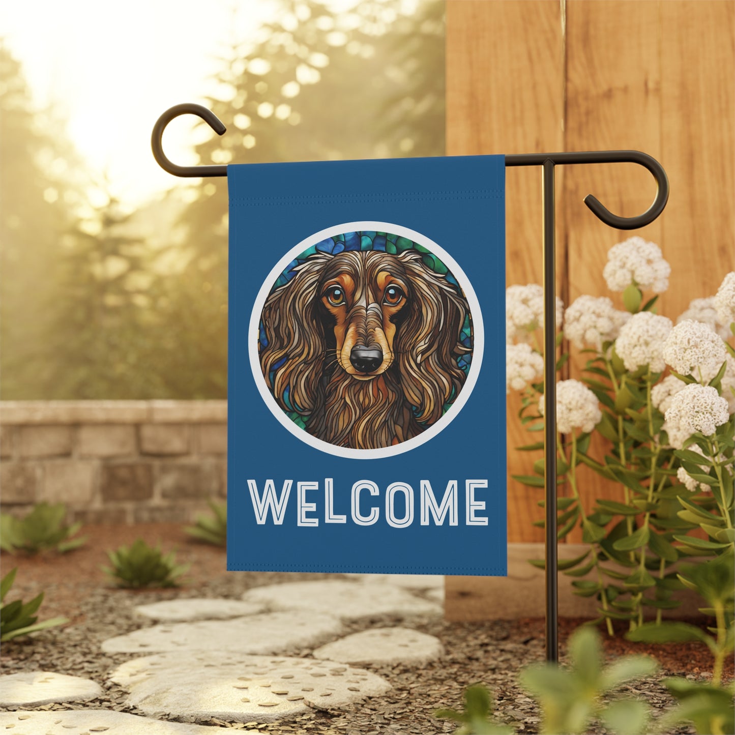 Dachshund (Long Hair) Welcome 2-Sided Garden & House Flag/Banner