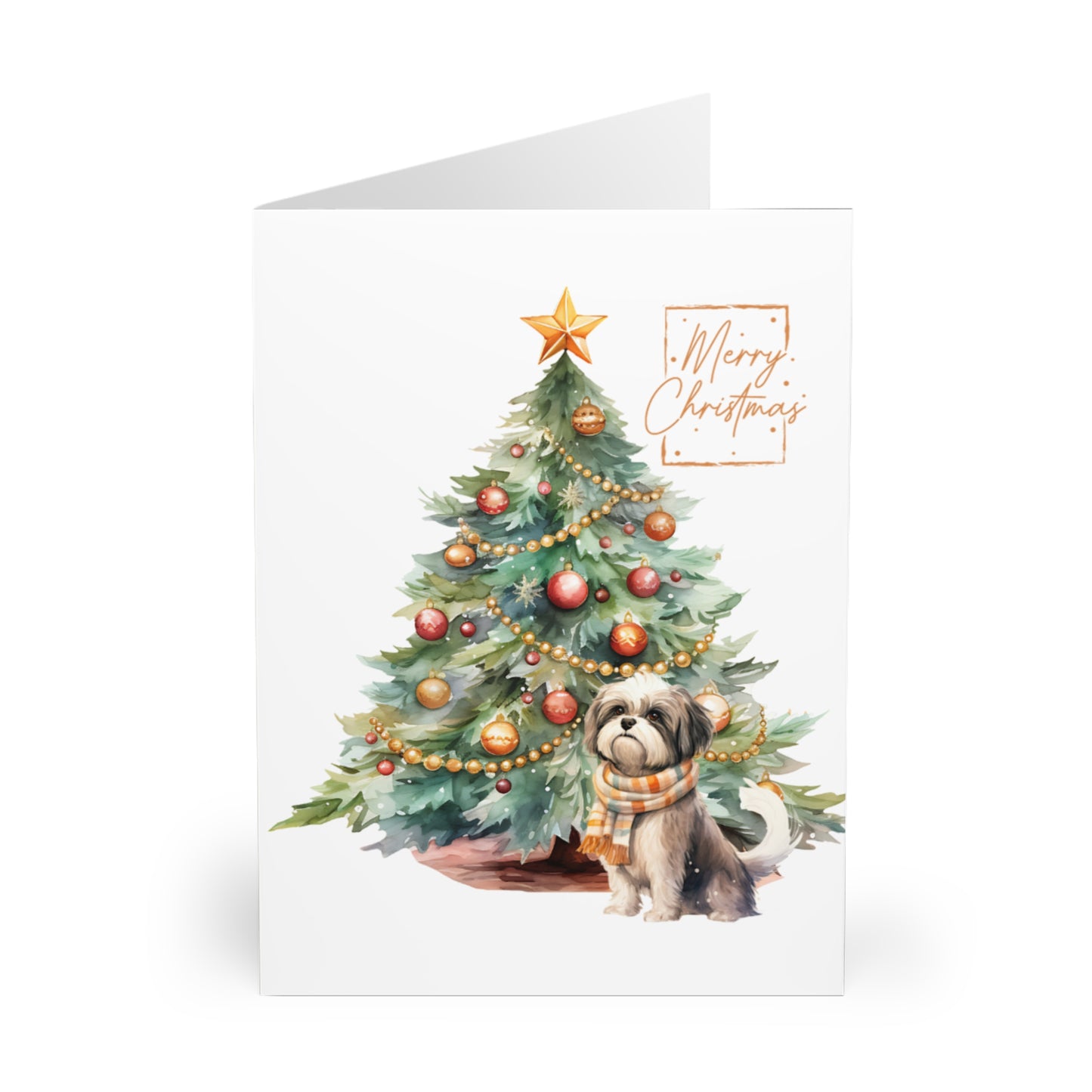 Shih Tzu Merry Christmas Tree Cards (5 Pack Blank Inside)