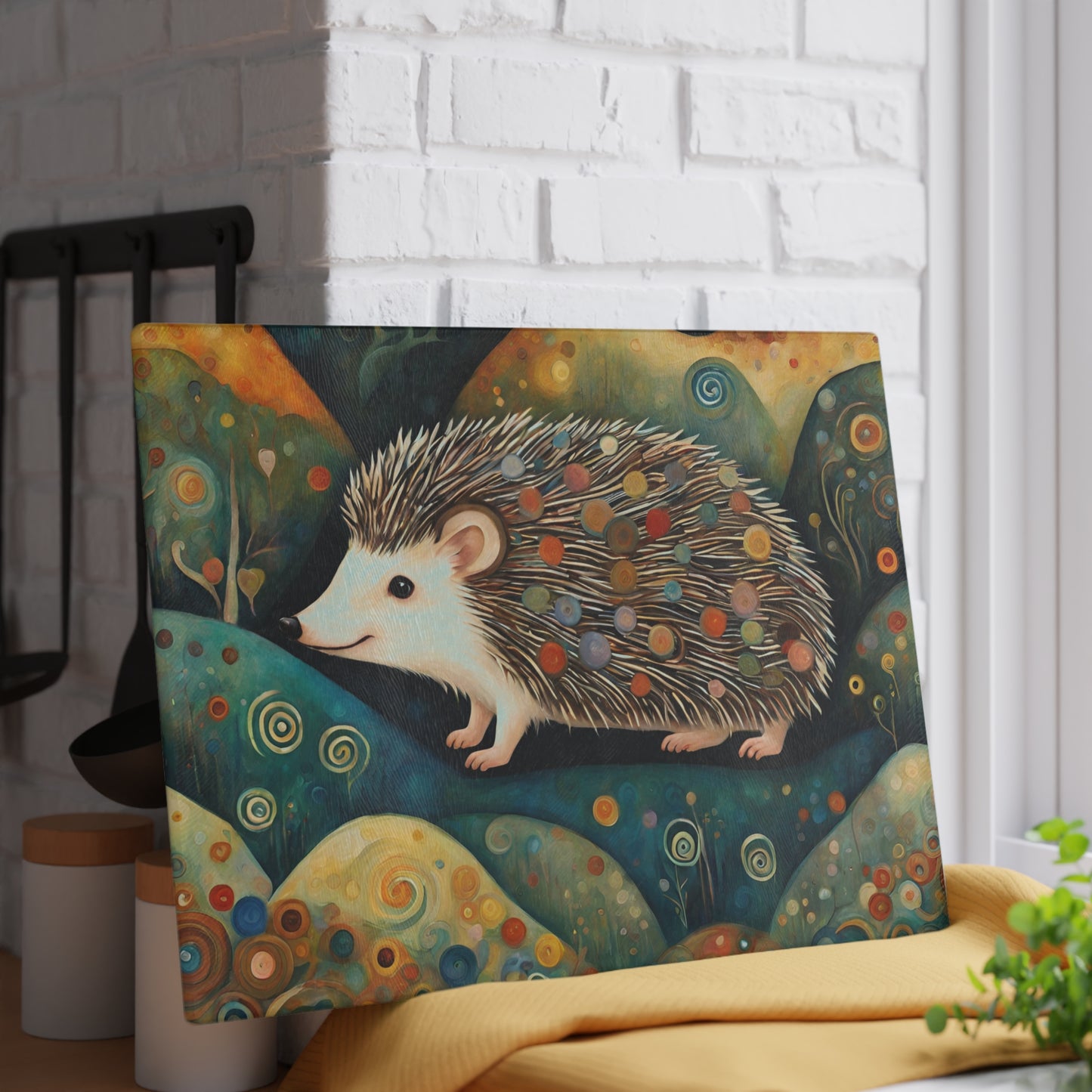 Mountain Forest Hedgehog Tempered Glass Cutting Board