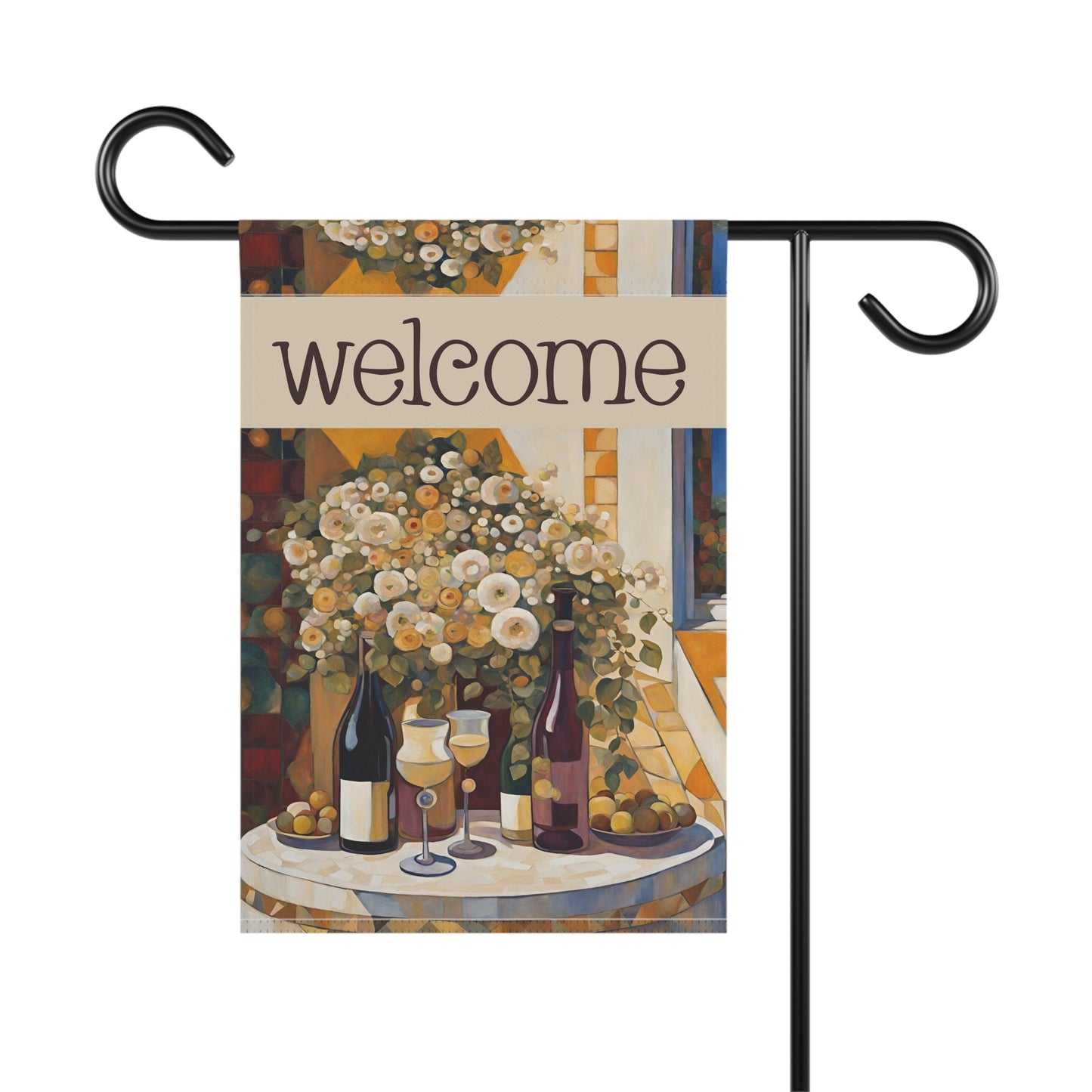 Wine on the Patio Welcome 2-Sided Garden & House Flag/Banner